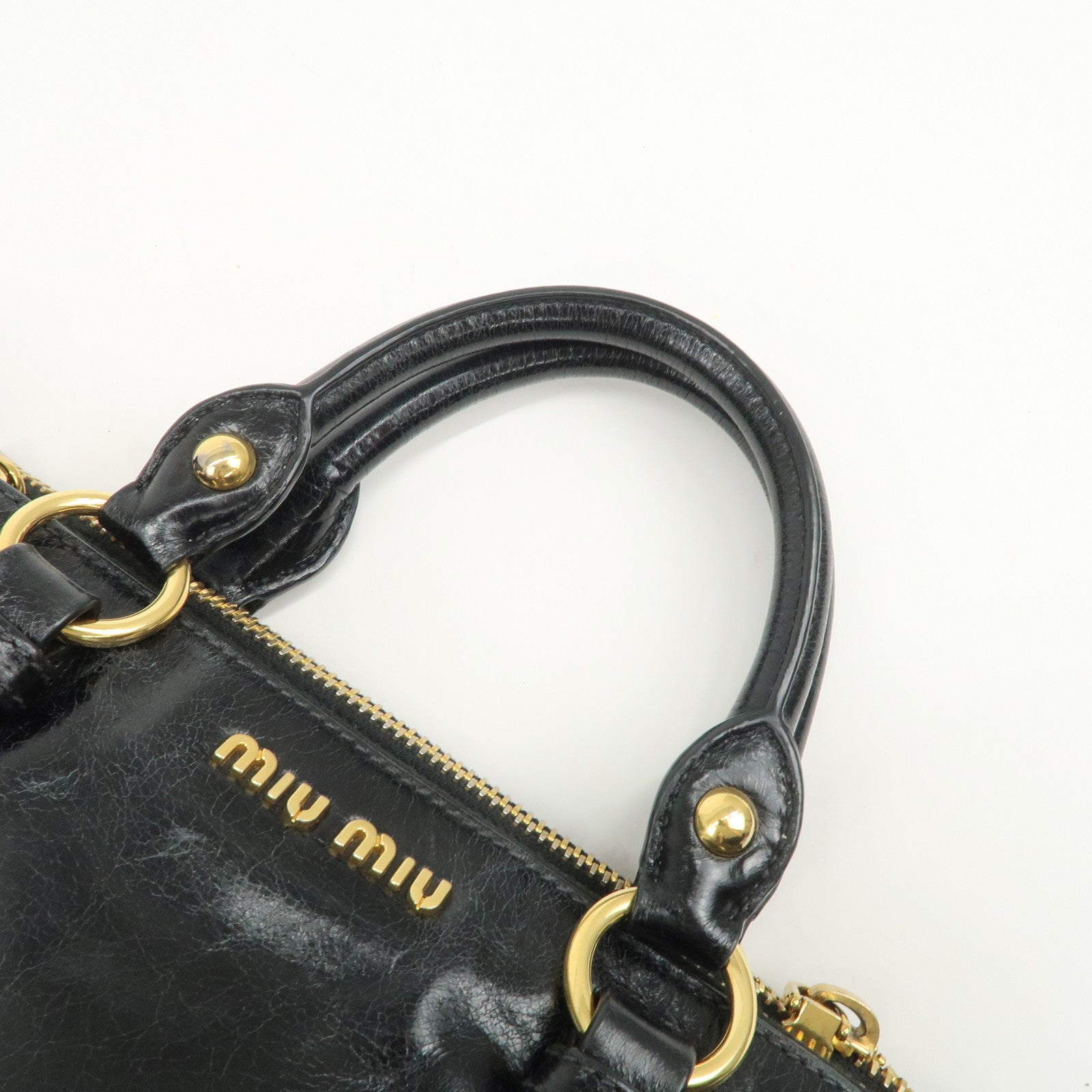 MIU MIU Vitello Shine Leather 2Way Bag Hand Bag Black 5BB893