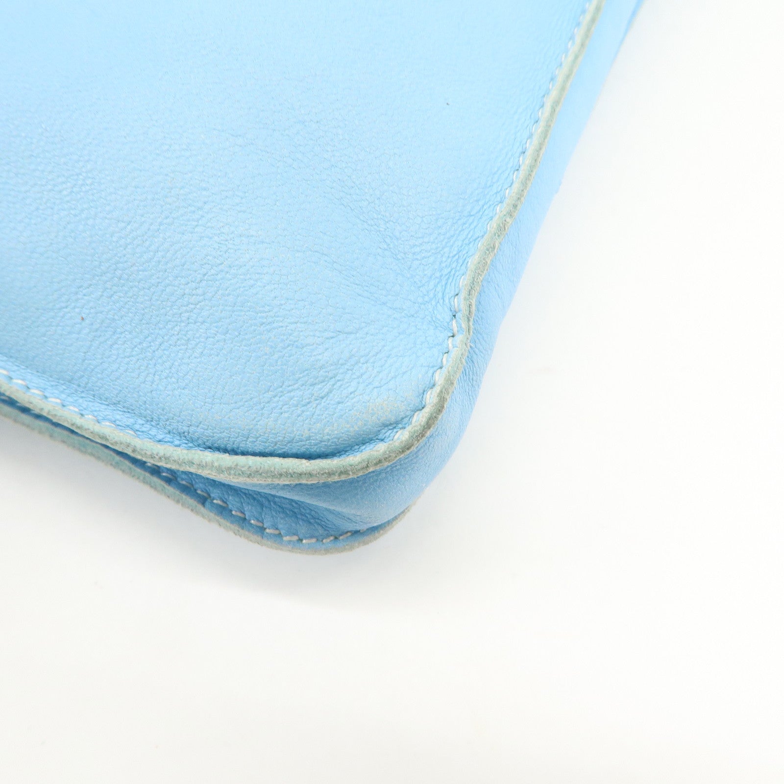 HERMES Lamb Skin Clou de Selle Shoulder Bag Crossbody Bag Blue