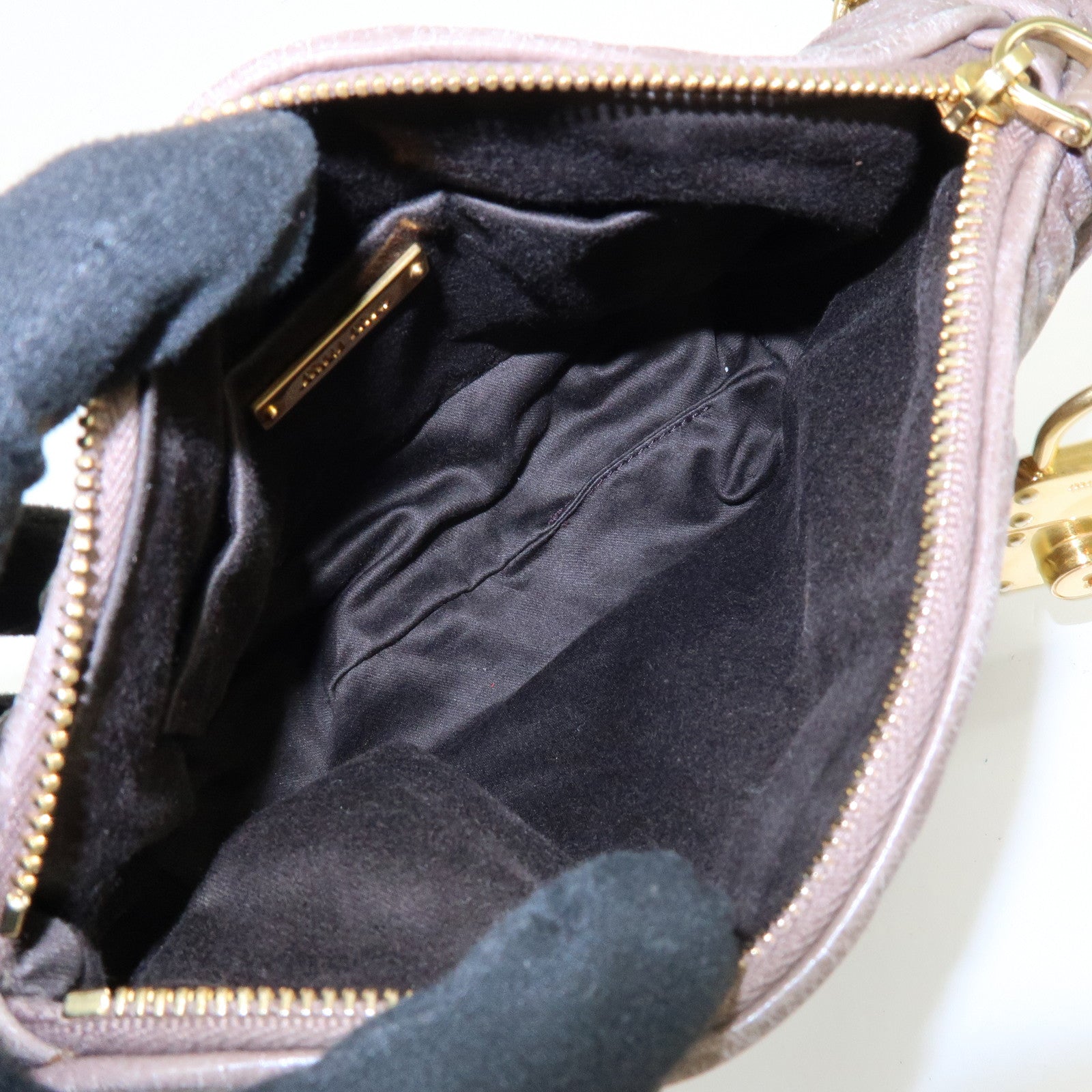 MIU MIU Matelasse Gathered Leather Shoulder Bag Hand Bag Gray