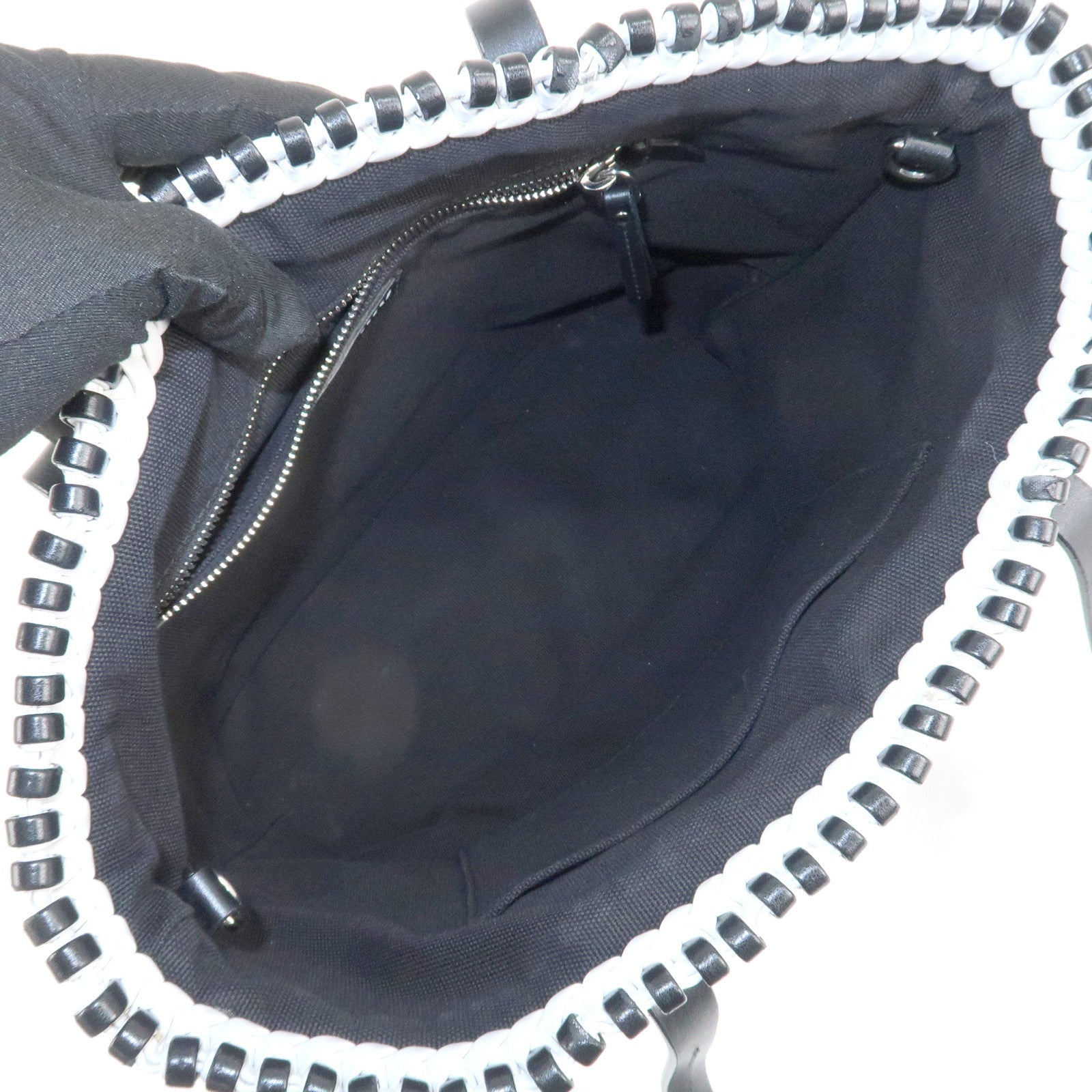 MIU MIU Leather Braid Tote Bag Shoulder Bag Black White 5BG193 Used