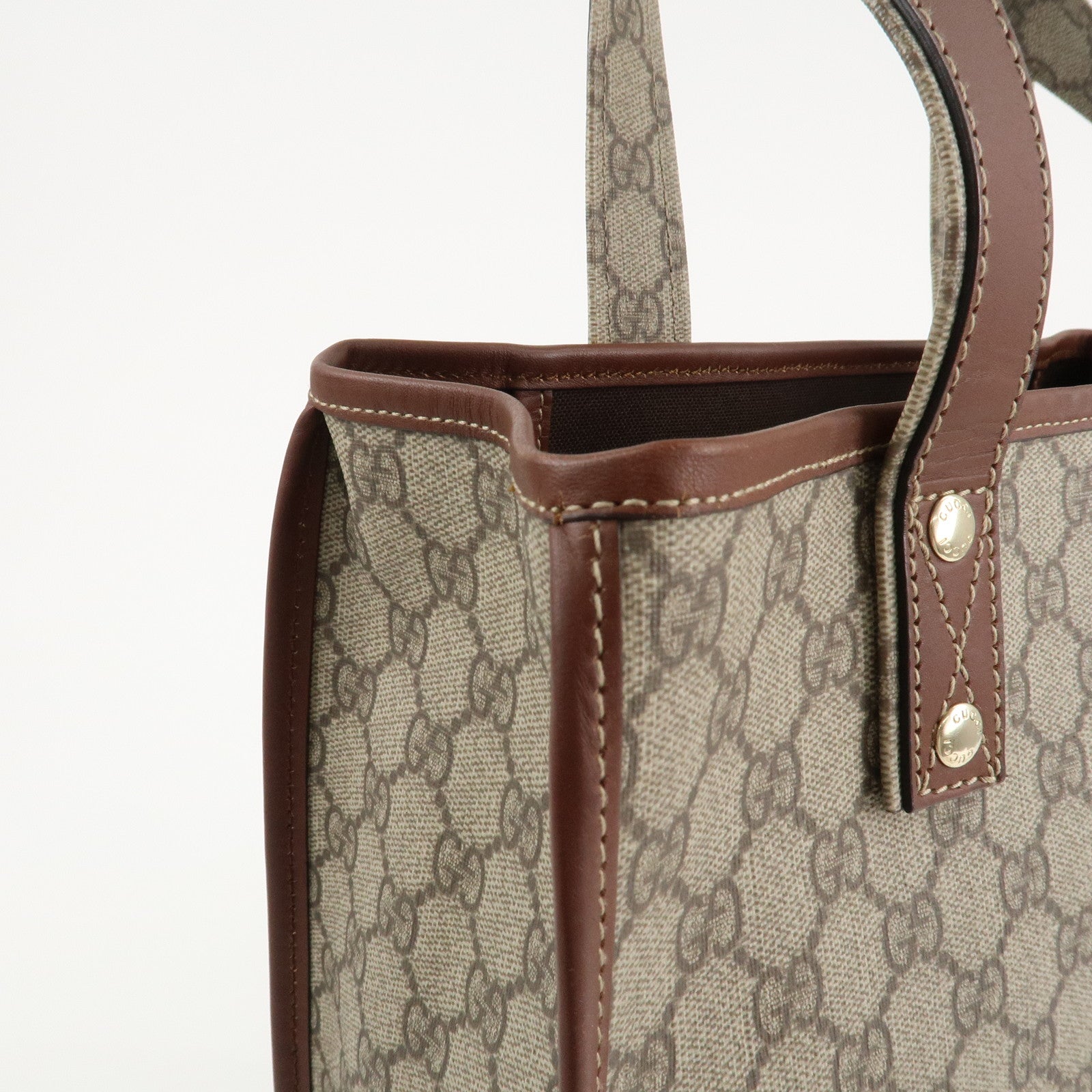 GUCCI Sherry GG Supreme Leather Tote Bag Beige Brown 211135 Used