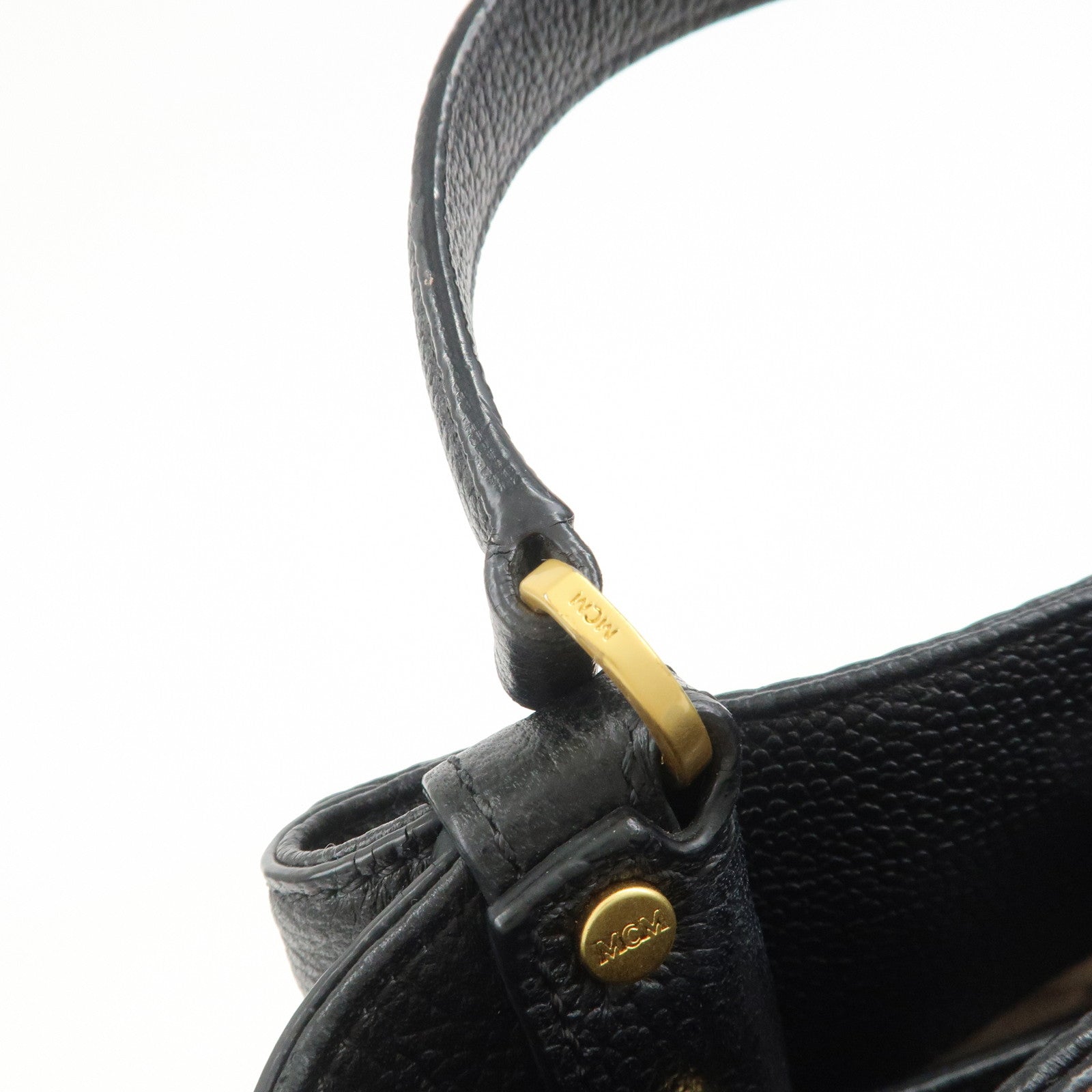 MCM Leather 2Way Bag Hand Bag Shoulder Bag Camel Black