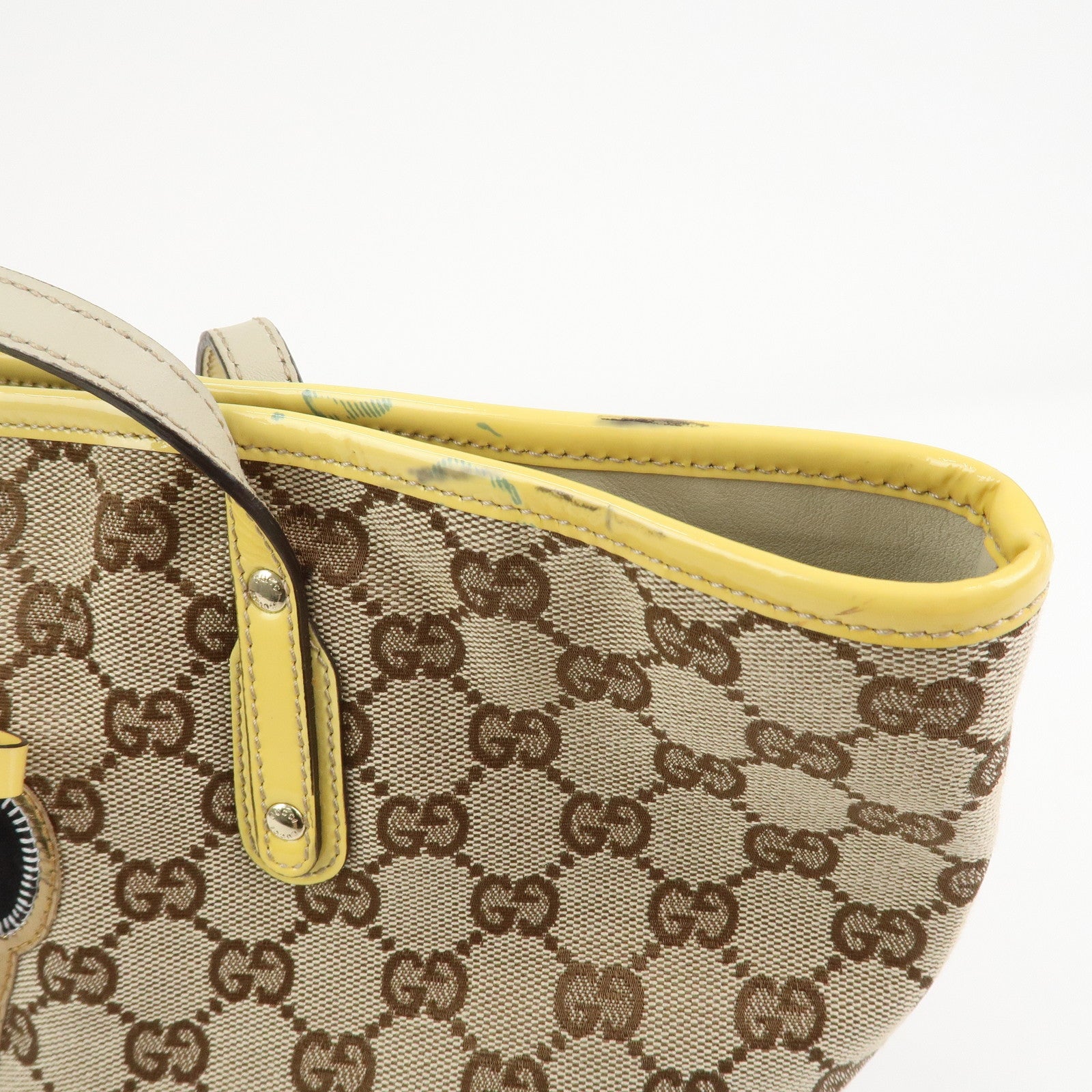 GUCCI Gucciori Pug Dog GG Canvas Patent Leather Tote Bag 212374
