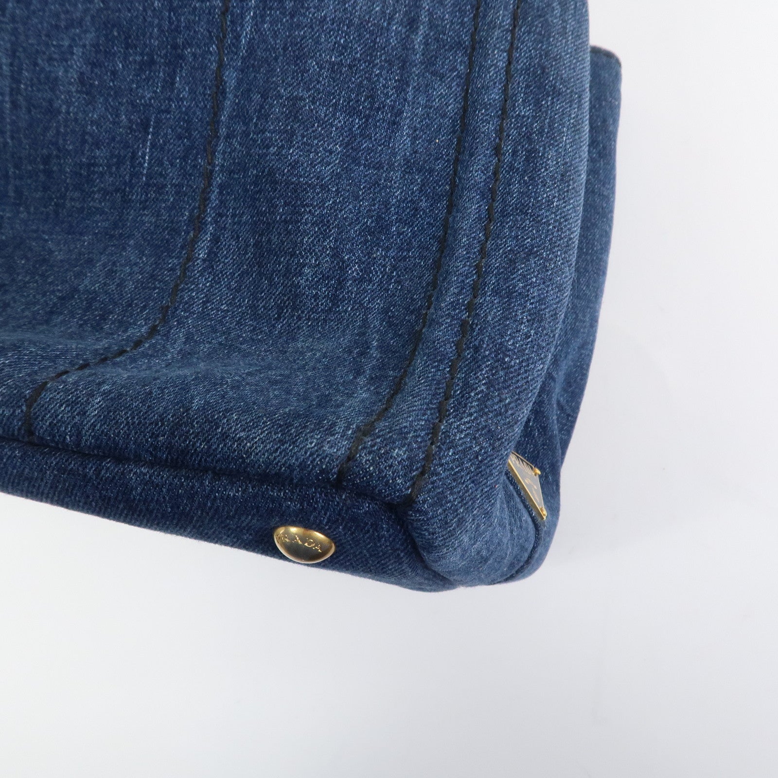 PRADA Logo Canapa Canvas Denim 2way Bag Hand Bag Blue B1877B