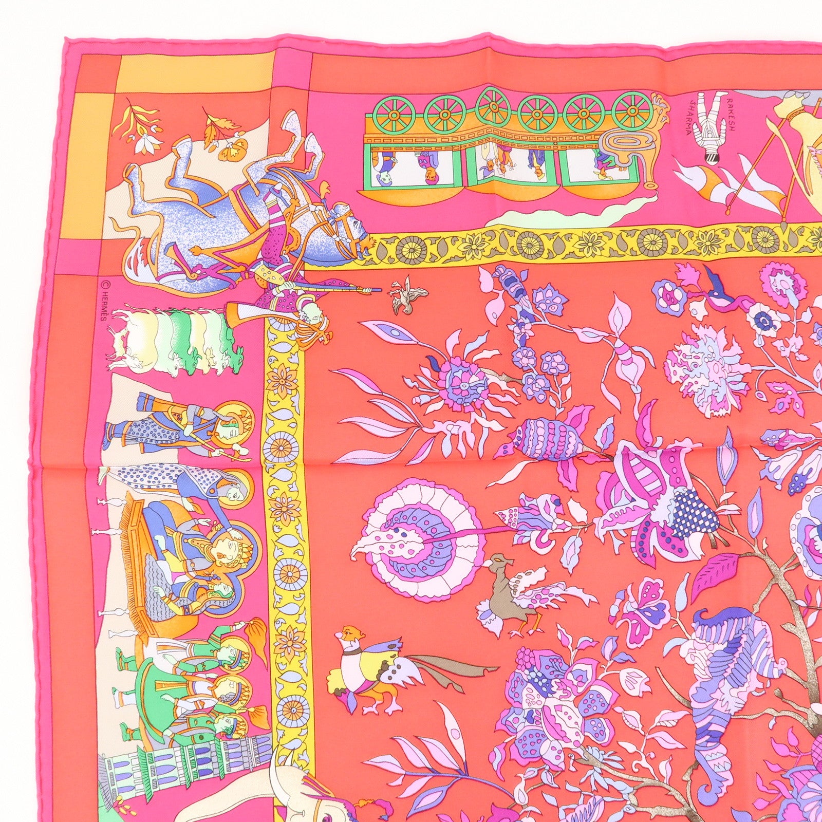 HERMES Carre 90 Silk 100% Scarf Fantaisies Indiennes Pink Red