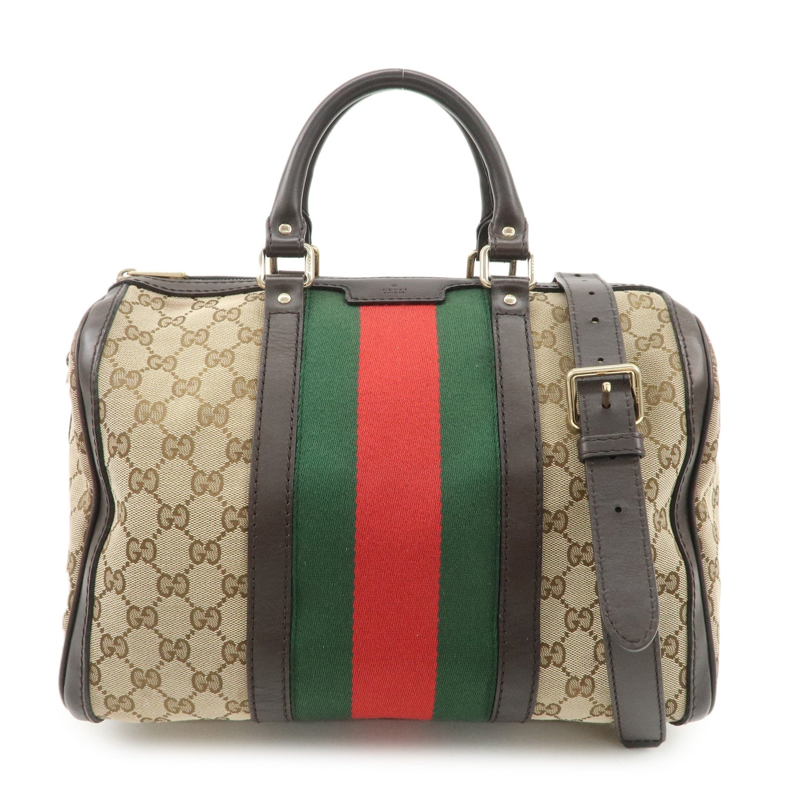 GUCCI Sherry GG Canvas Leather 2Way Bag Boston Bag Beige 247205 Used