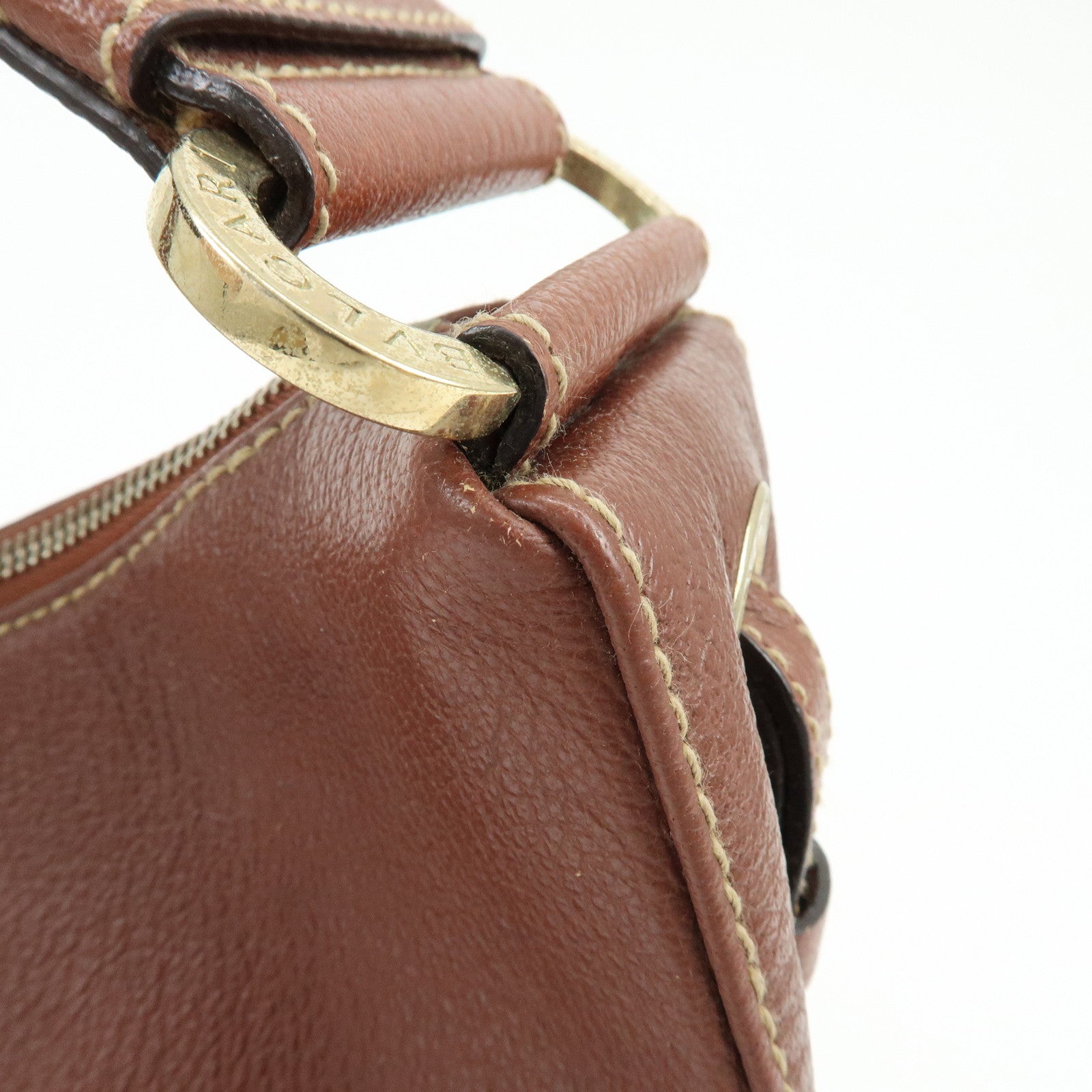 BVLGARI Leather Shoulder Bag Hand Bag Brown