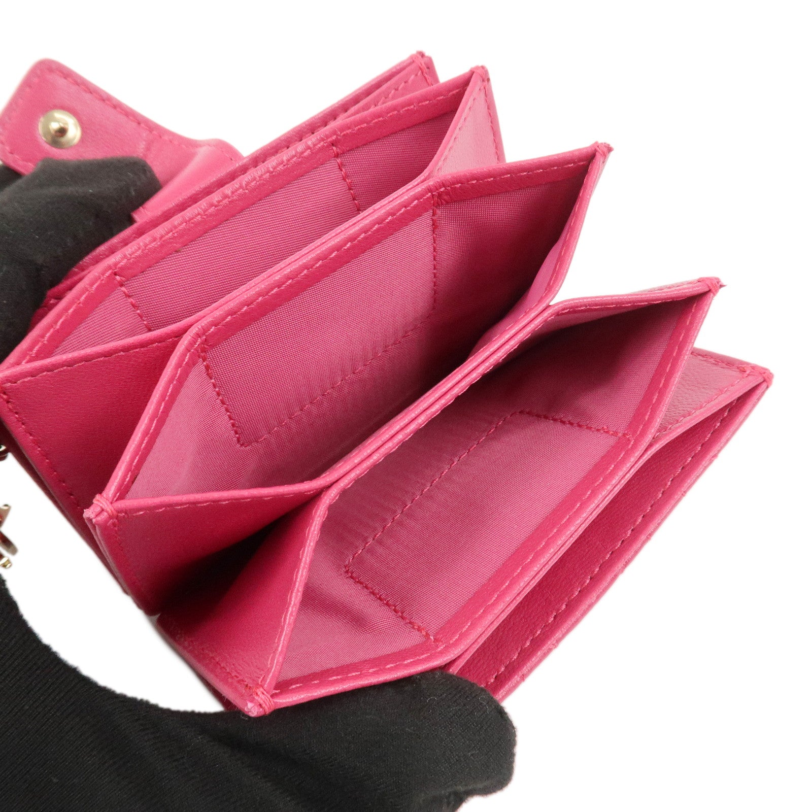 Christian Dior Cannage Leather Card Case Card Holder Pink