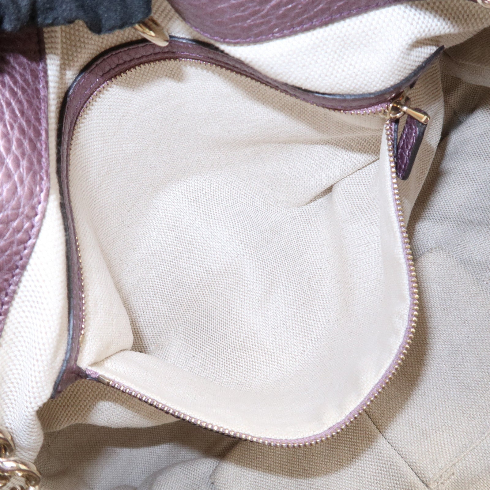 GUCCI SOHO Logo Leather Chain Shoulder Bag Metallic Purple 308982