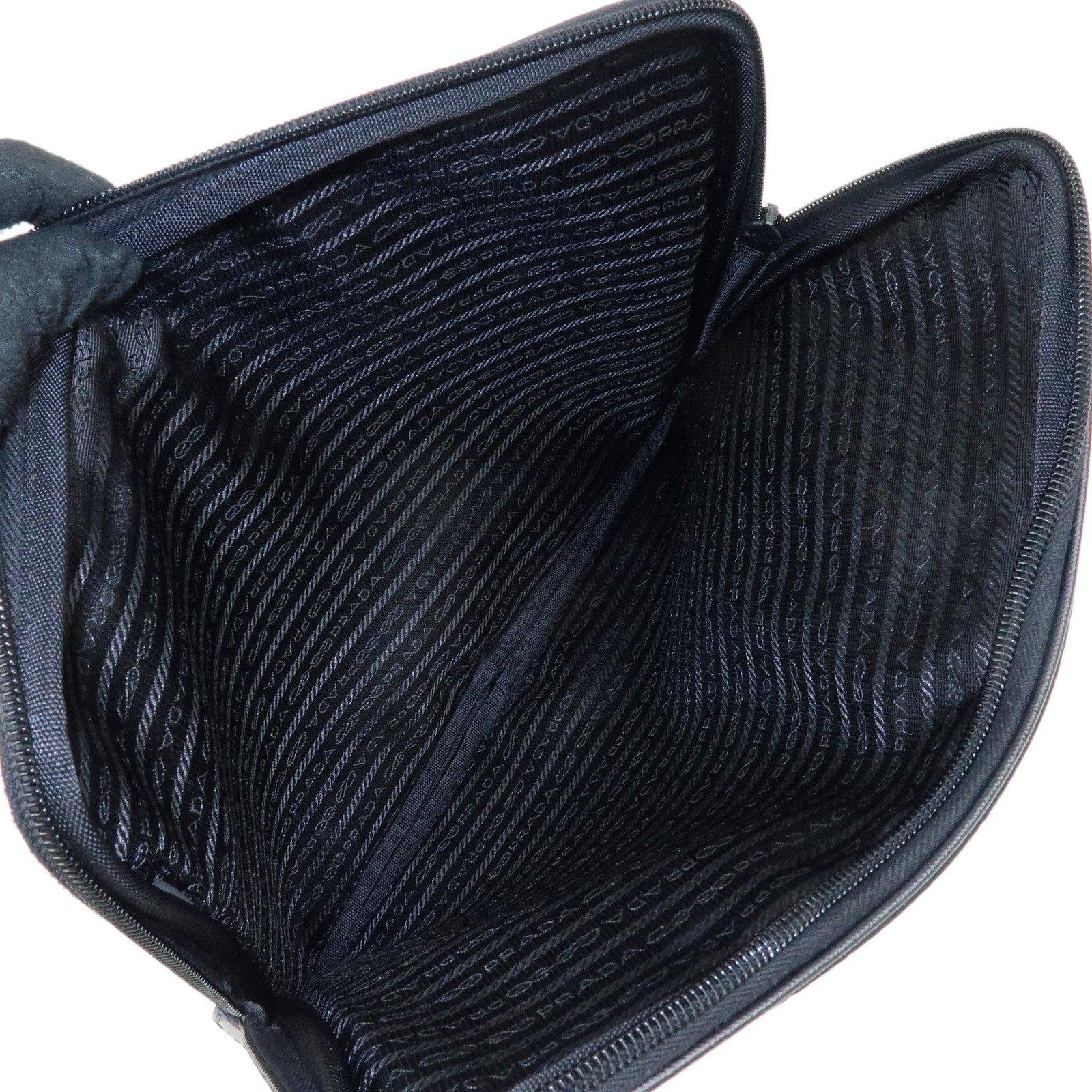 PRADA Triangle Logo Tessuto Nylon Leather Clutch Bag Black 04MA795