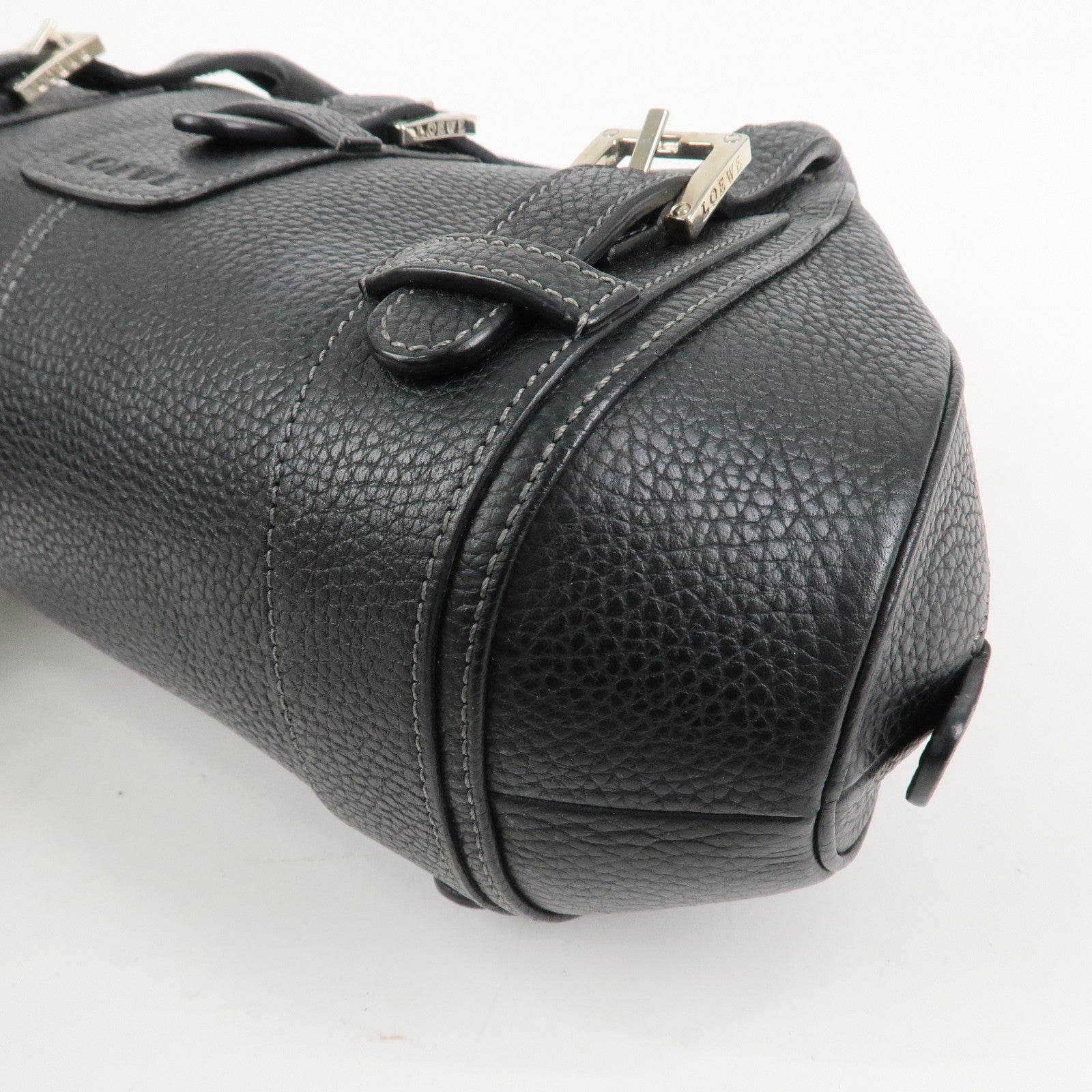 LOEWE Leather Senda Shoulder Bag Hand Bag Black Silver Hardware