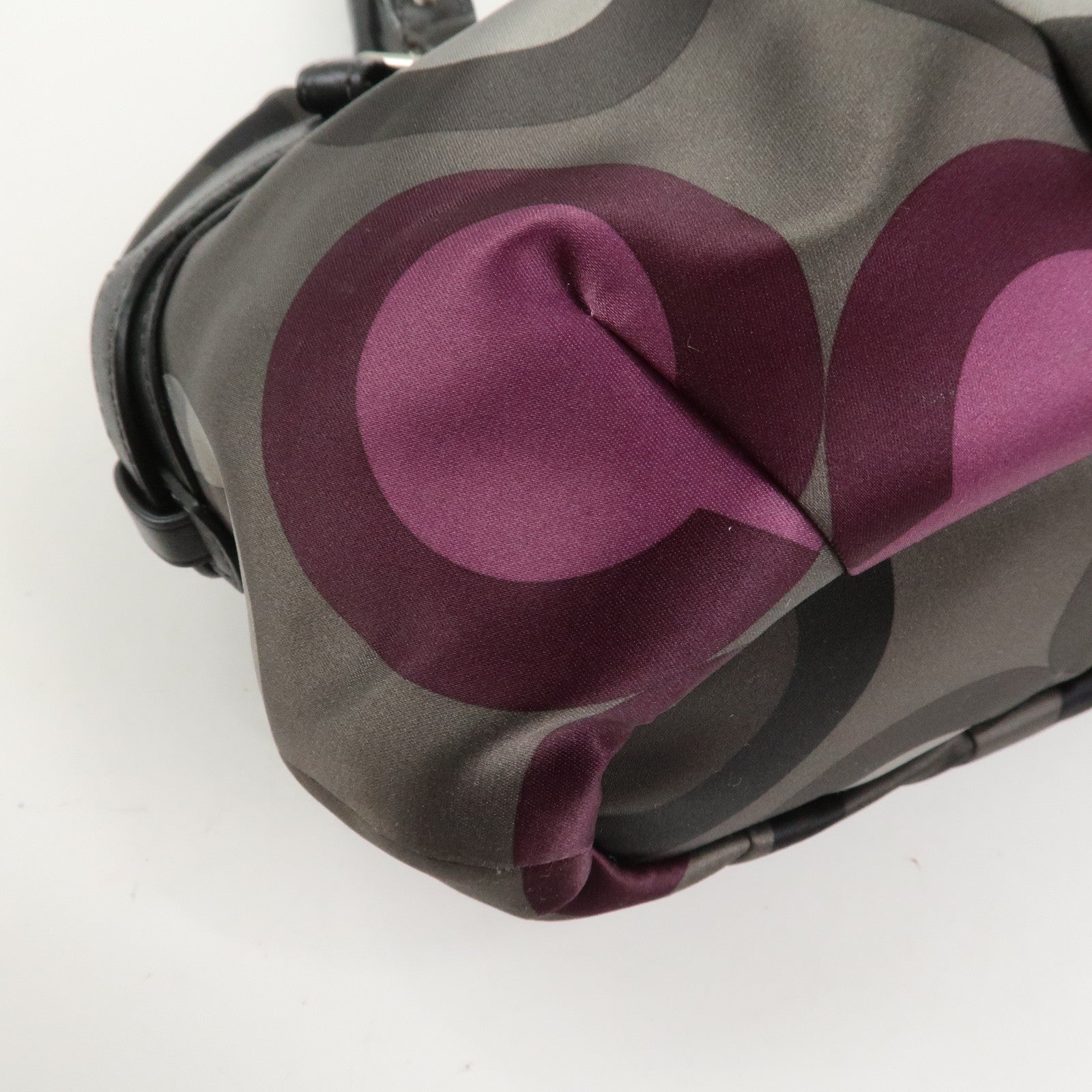 COACH Satin Leather 2Way Bag Shoulder Bag Hand Bag Khaki Purple