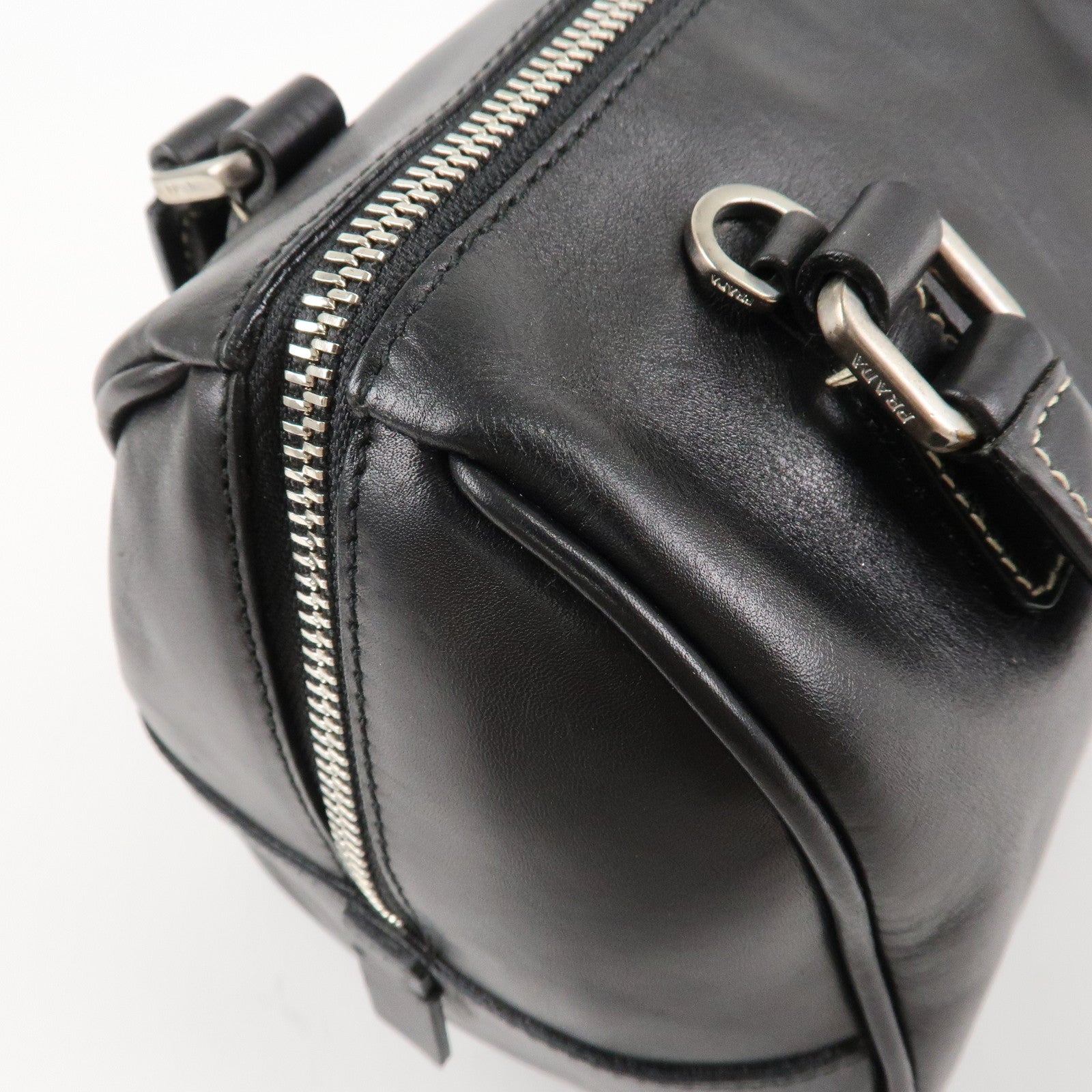 PRADA Leather Mini Boston Bag Hand Bag Black Used