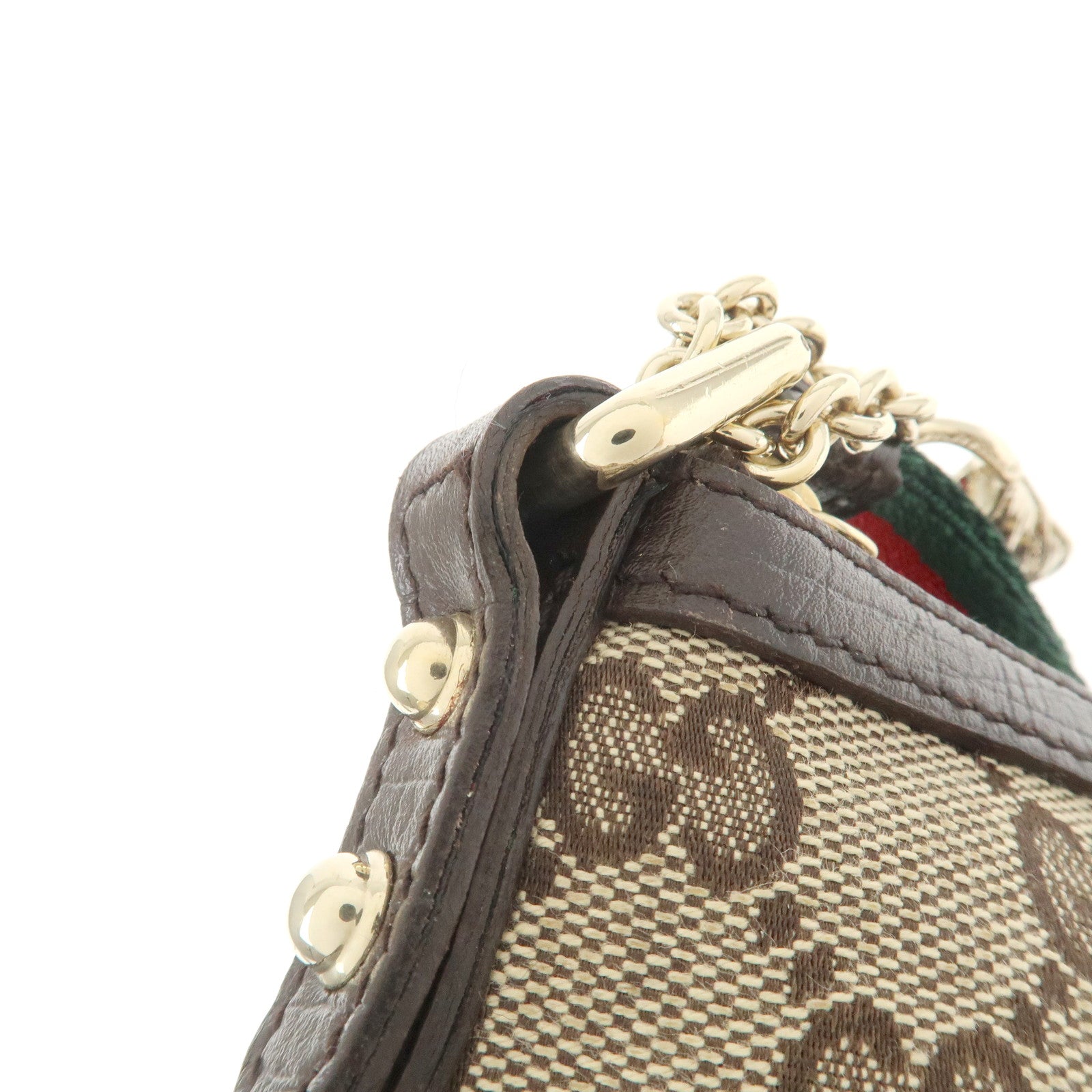 GUCCI Sherry GG Canvas Leather Pouch Cosmetic Pouch Brown 152507