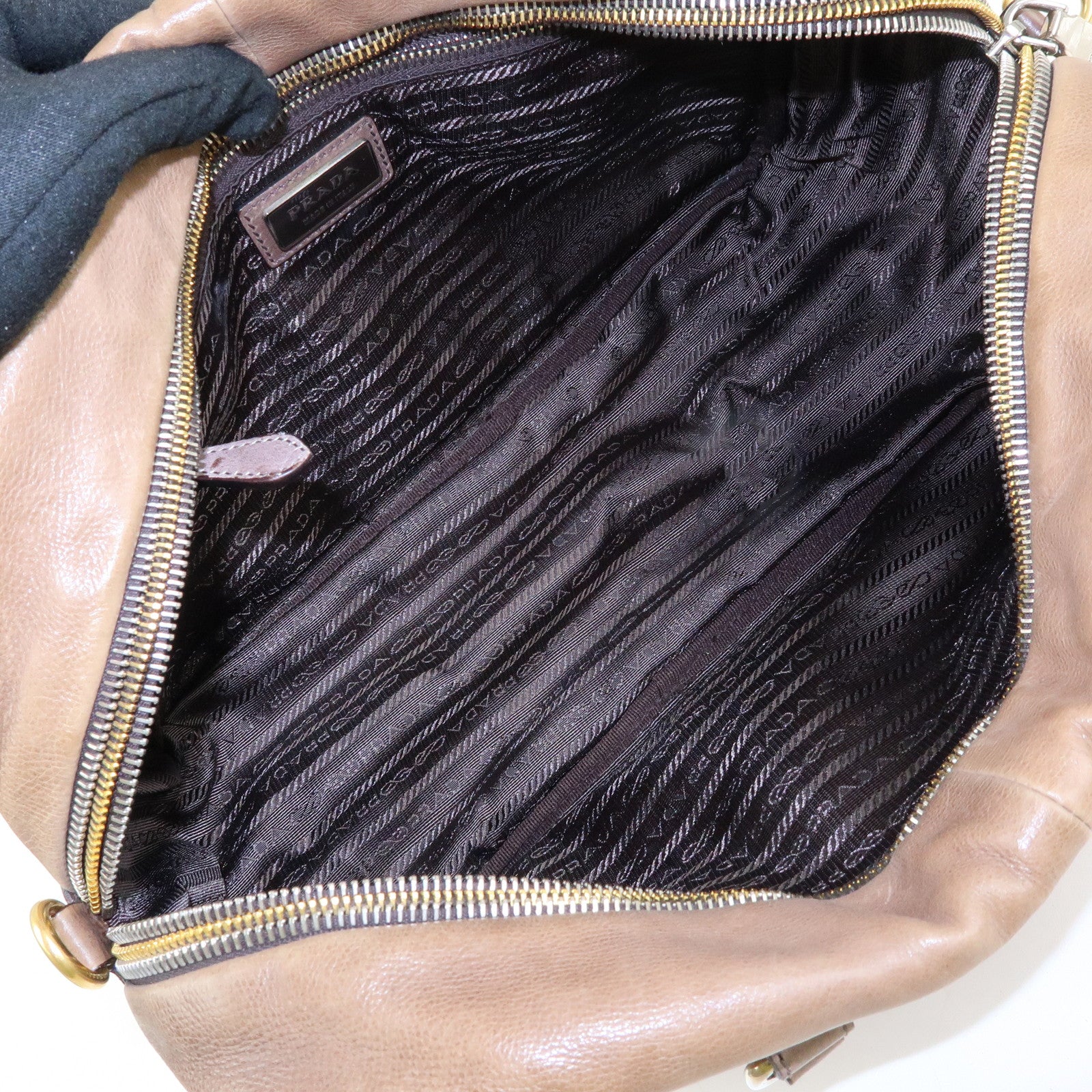 PRADA Logo Leather 2Way Bag Hand Bag Shoulder Bag Brown BL0472