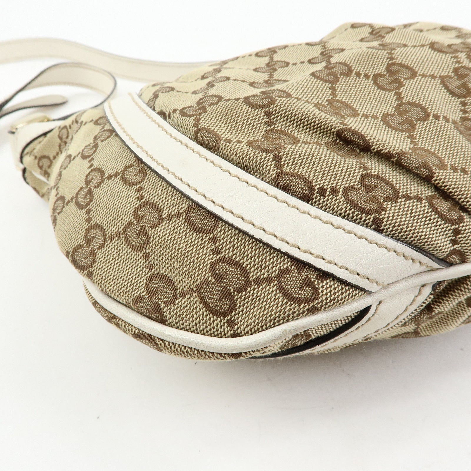 GUCCI Abbey GG Canvas Leather Shoulder Bag Beige White 203257