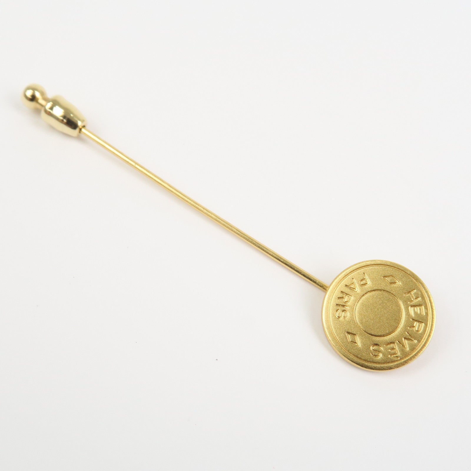 HERMES Sellier Pin Brooch Metal Gold
