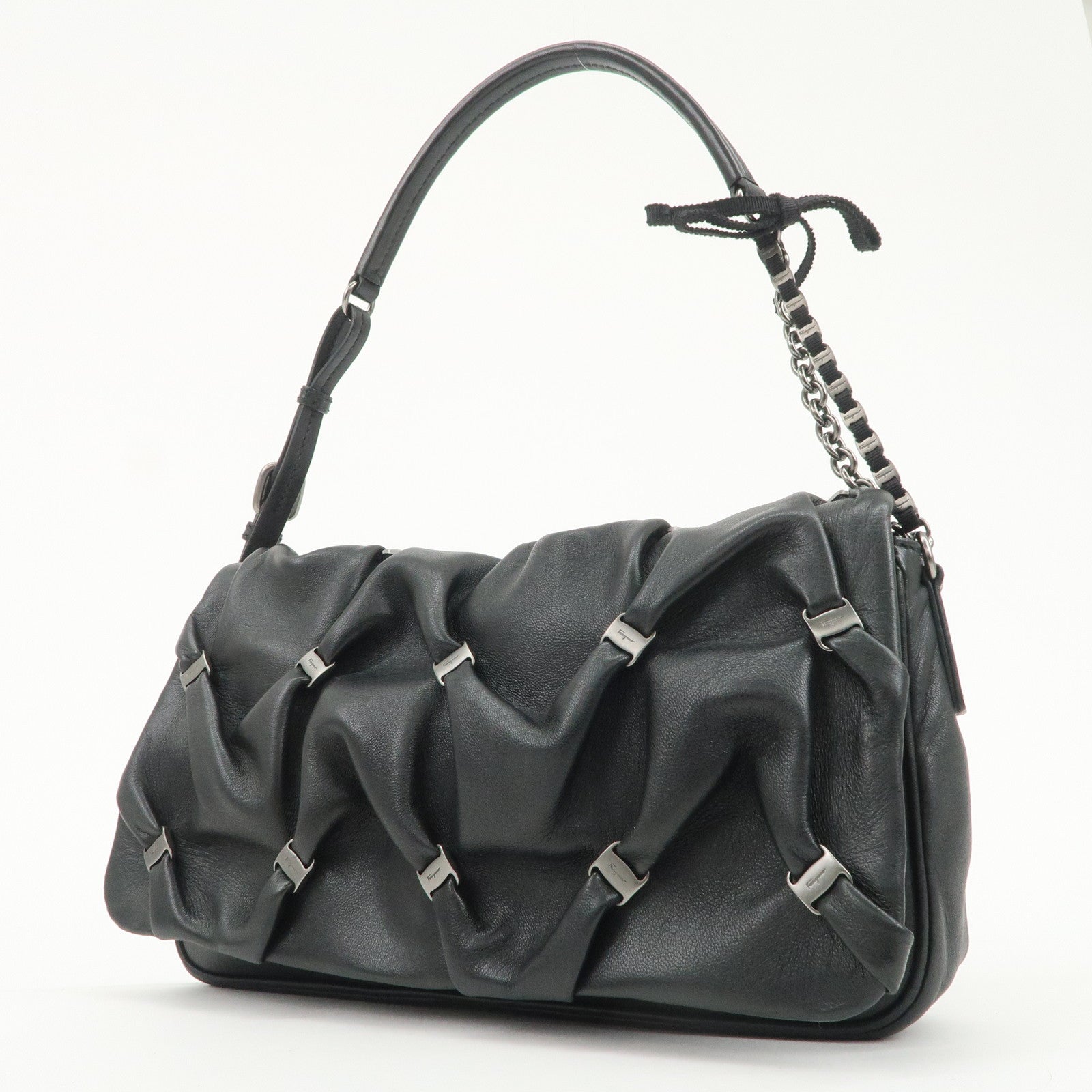 Ferragamo Mini Vara Leather Shoulder Bag Hand Bag Black