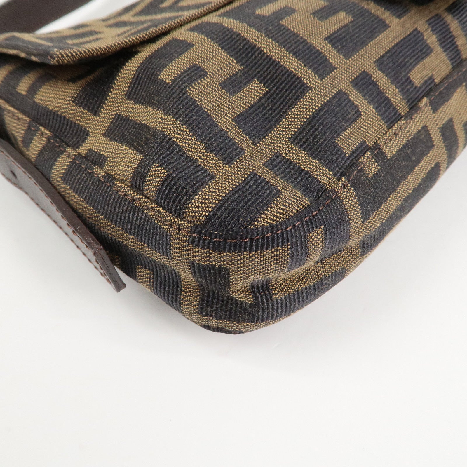 FENDI Mamma Baguette Zucca Canvas Shoulder Bag Brown Black 26424