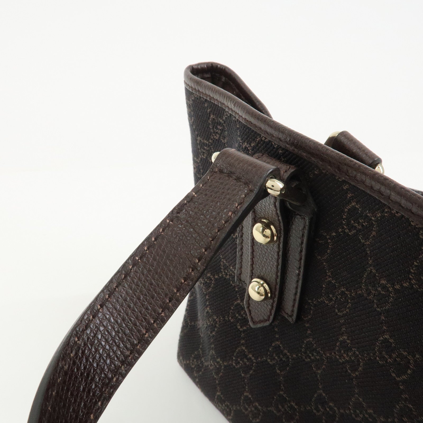 GUCCI Logo GG Canvas Leather Hand Bag Tote Bag Dark Brown 240017