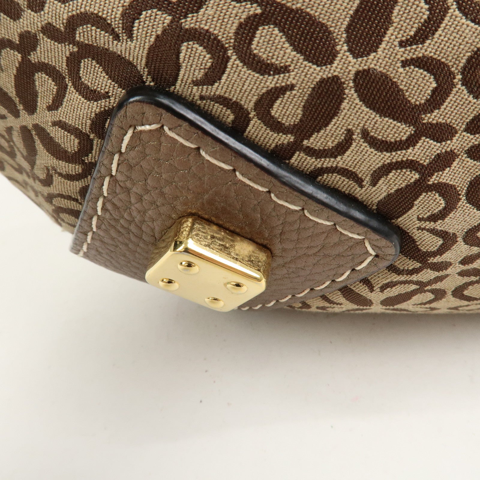 LOEWE New Road Line Logo Canvas Leather Shoulder Bag Brown Beige