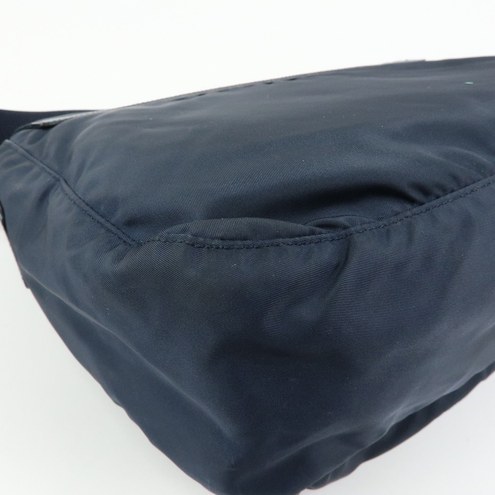 PRADA Triangle Logo Nylon Saffiano Leather Shoulder Bag Navy