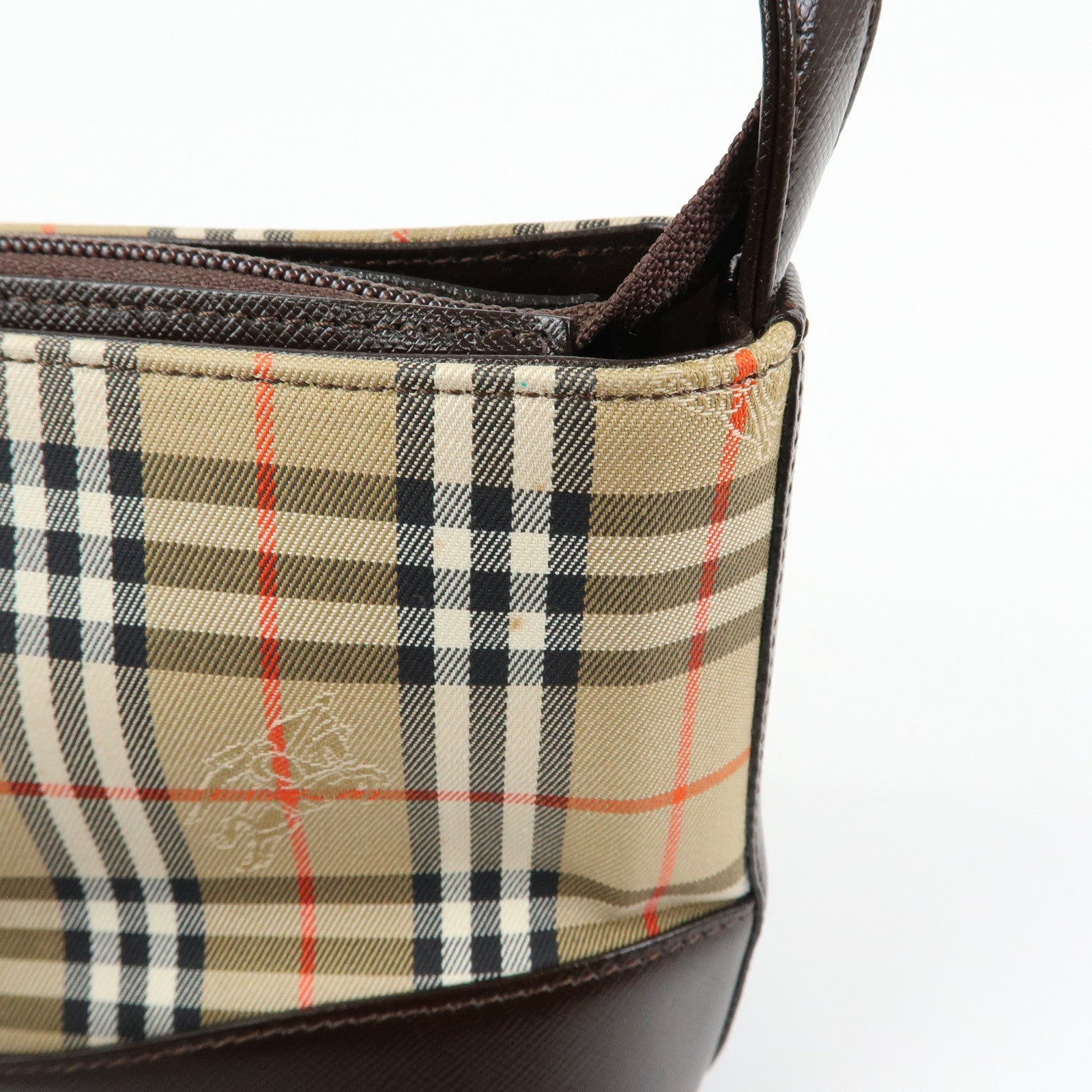 BURBERRY Nova Plaid Canvas Leather Shoulder Bag Beige Brown