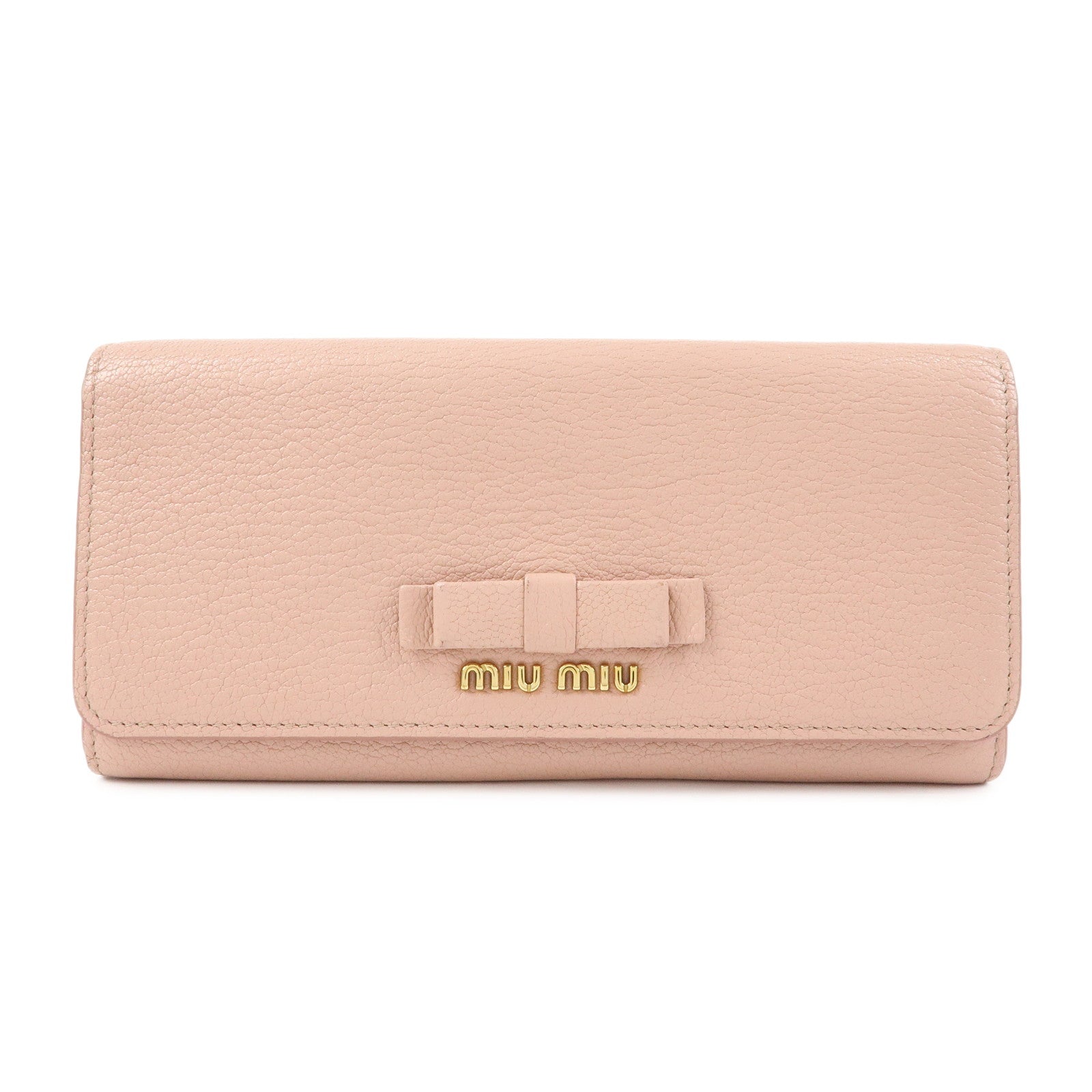MIU MIU Madras Leather Ribbon Bi-fold Long Wallet Pink 5MH109