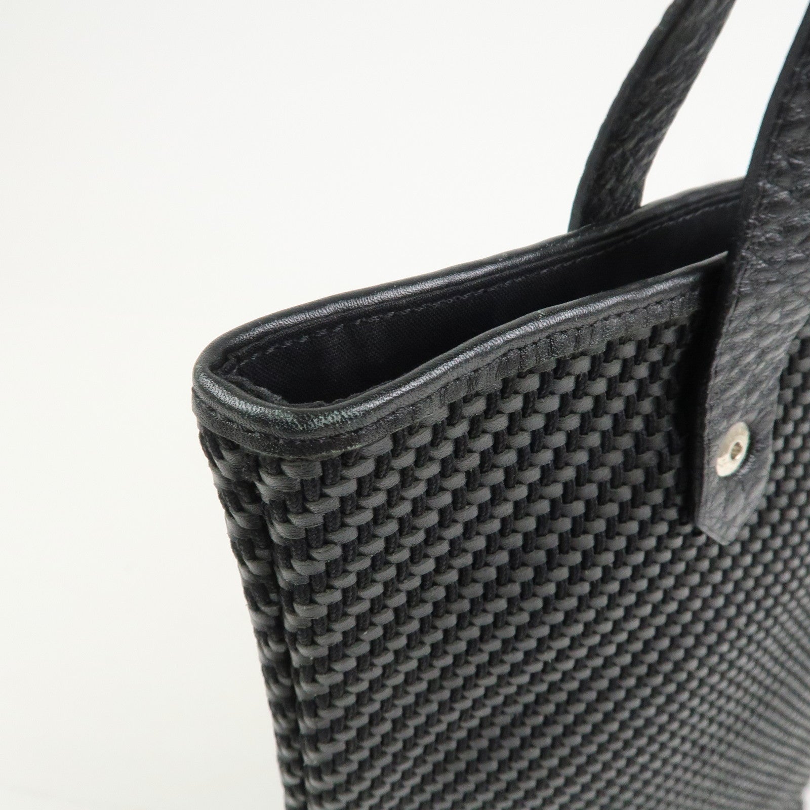 HERMES Amedaba PM Diago Canvas Leather Tote Bag Hand Bag Black