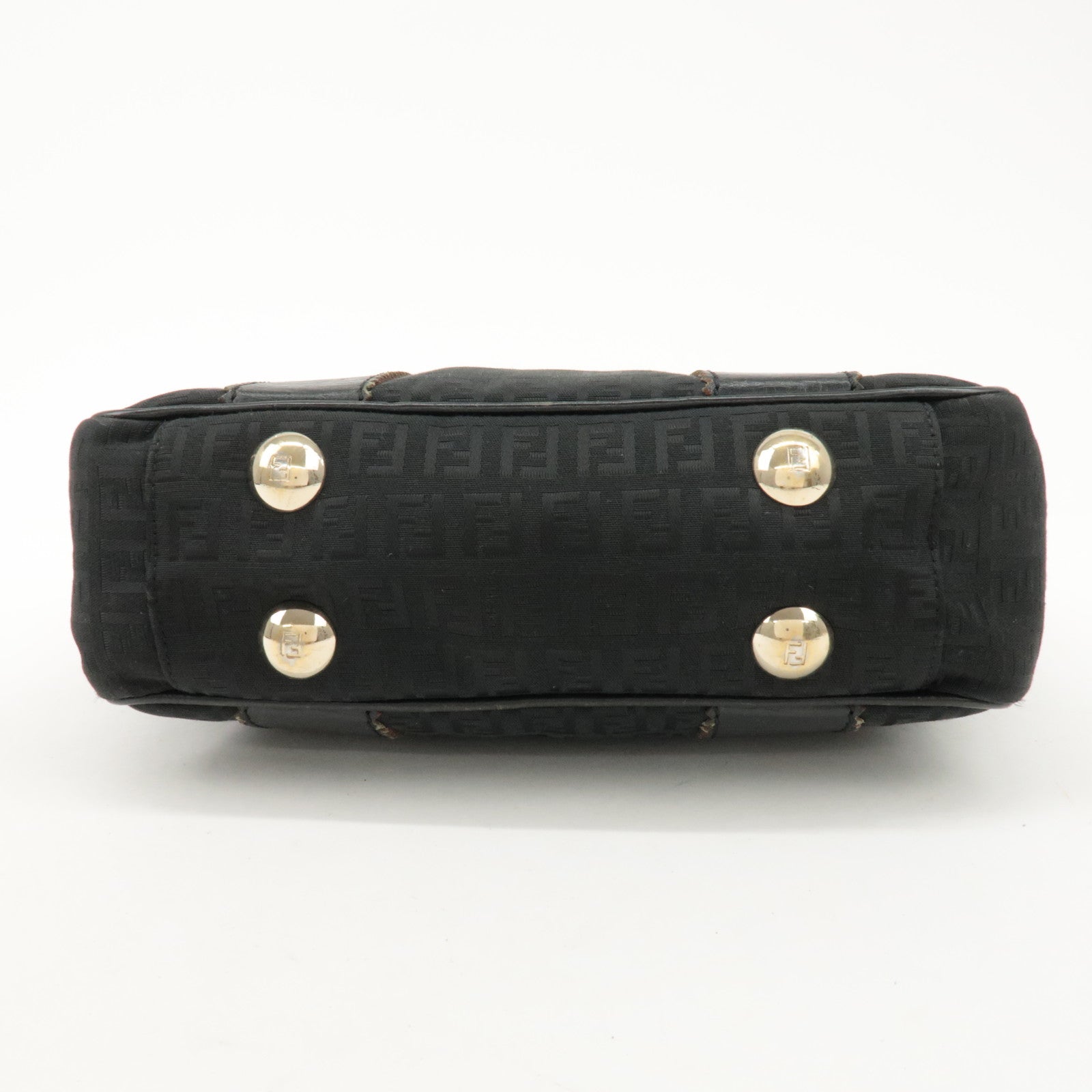 FENDI Zucchino Leather Canvas Tote Bag Hand Bag Black 8BH161 Used