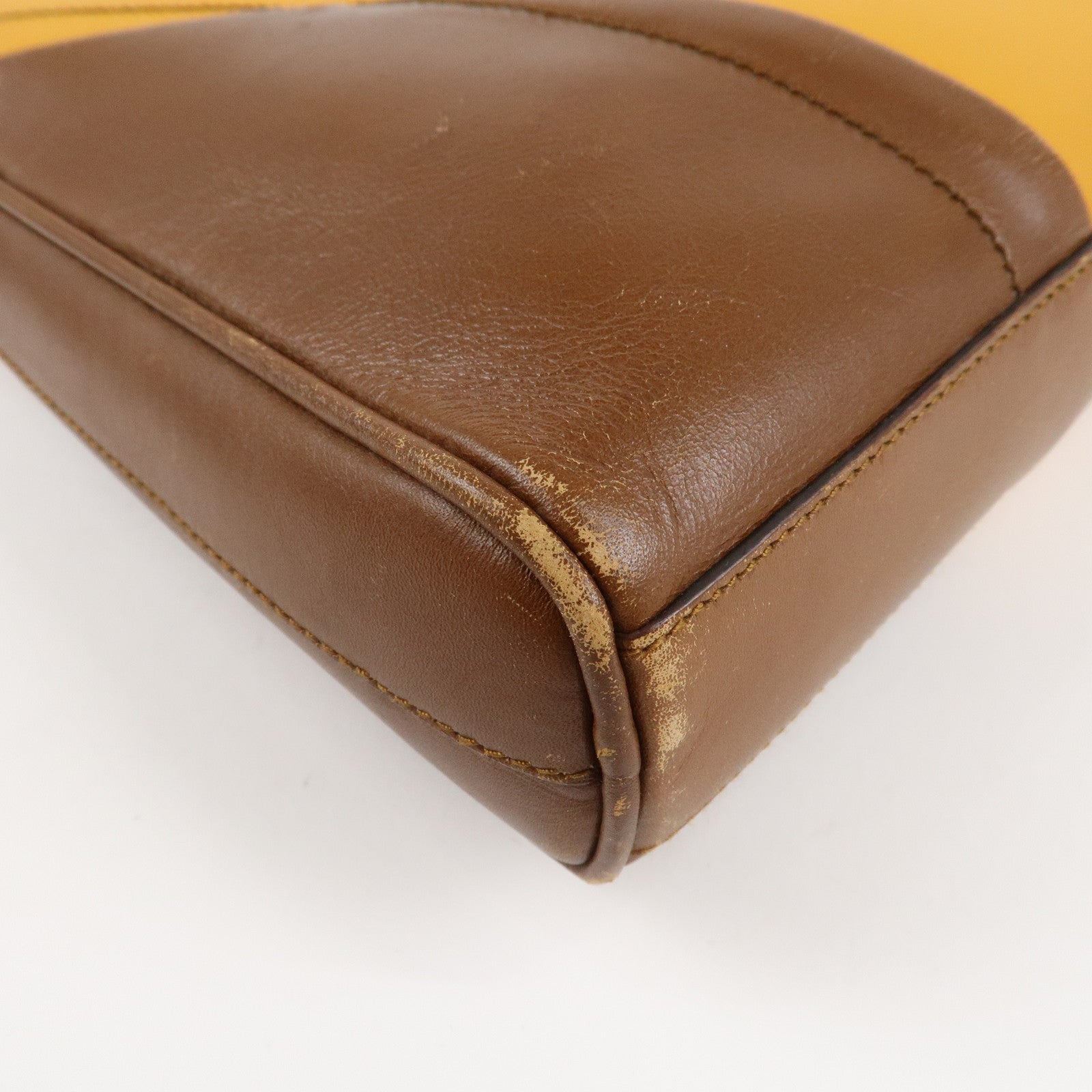 PRADA Leather Shoulder Bag Hand Bag Bi-color Mustard Brown Used