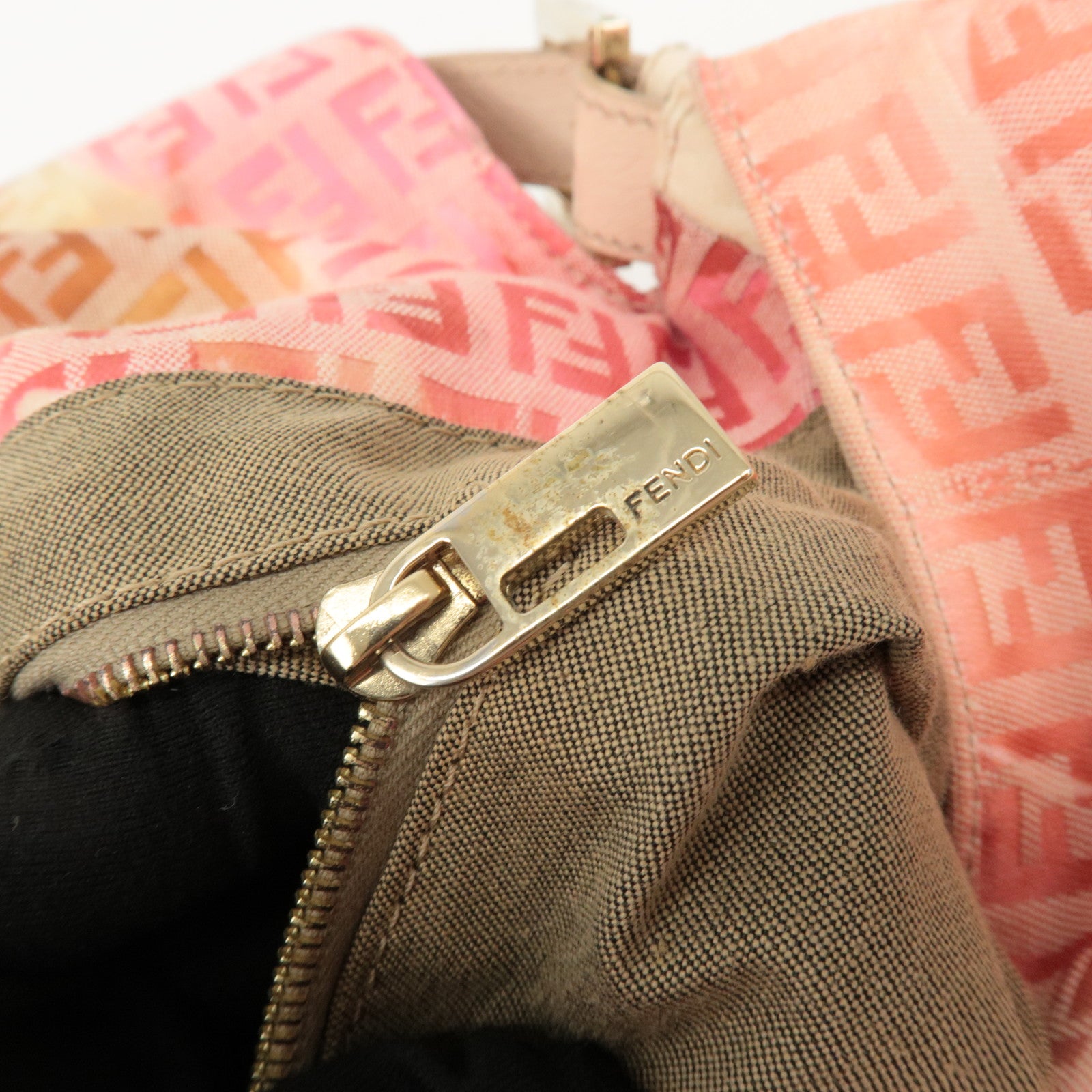 FENDI Mamma Baguette Zucchino Leather Canvas Shoulder Bag 8BR001 Used