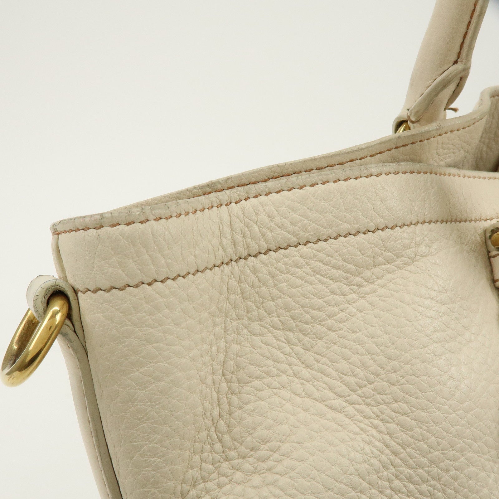 PRADA Logo Leather 2Way Bag Hand Bag Shoulder Bag Ivory