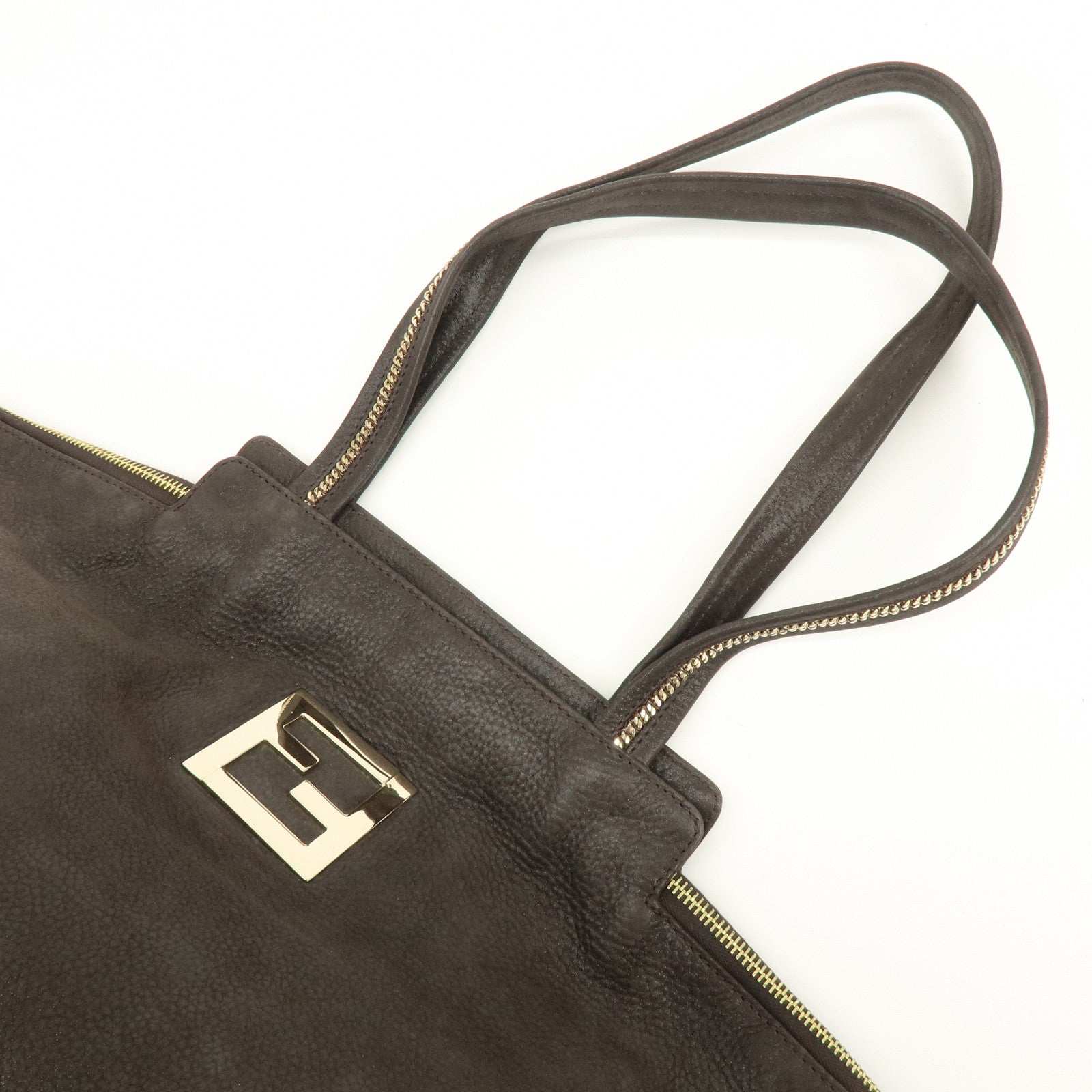 FENDI Leather Tote Bag Shoulder Bag Dark Brown 8BR636