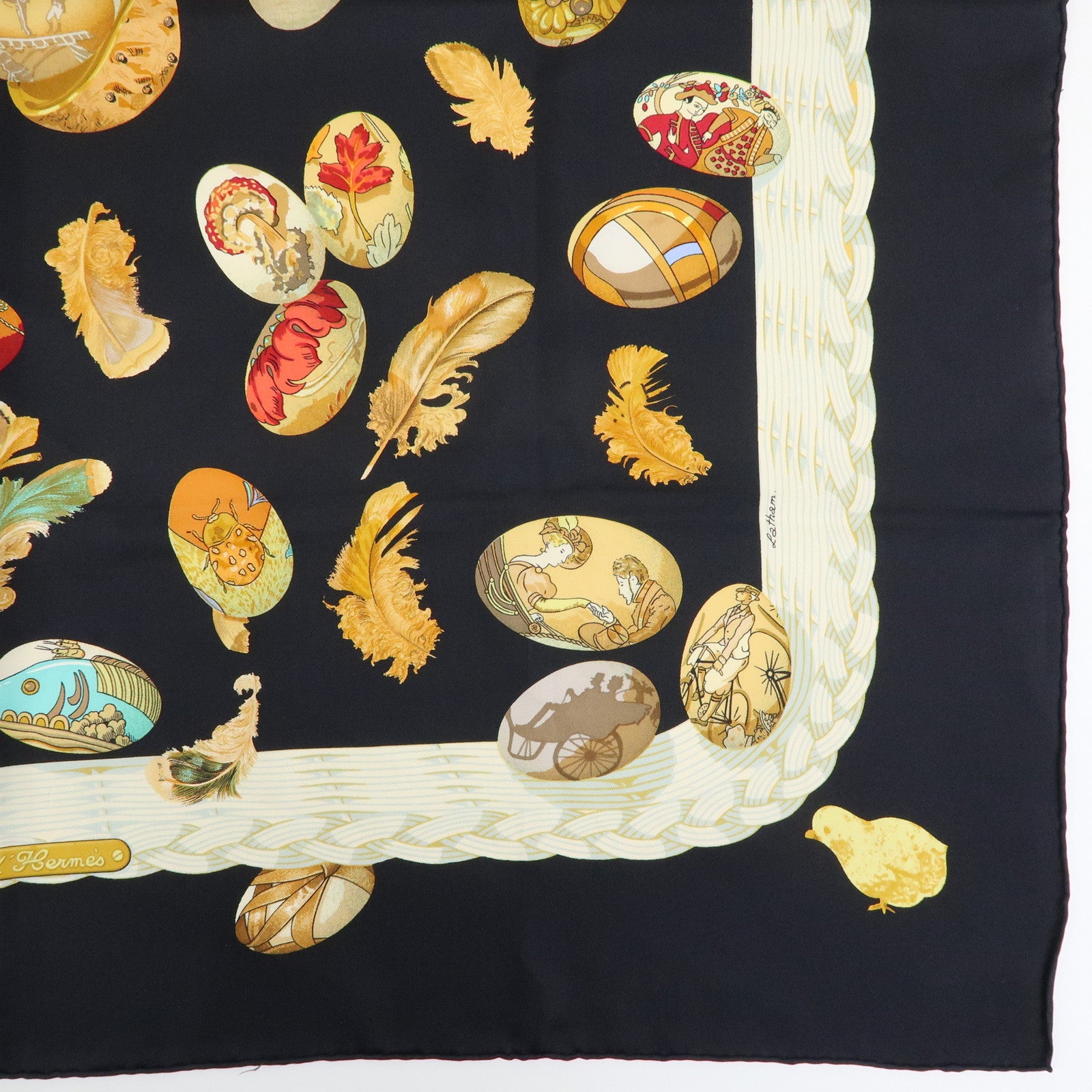 HERMES Carre 90 Silk 100% Scarf COUVEE D HERMES Black