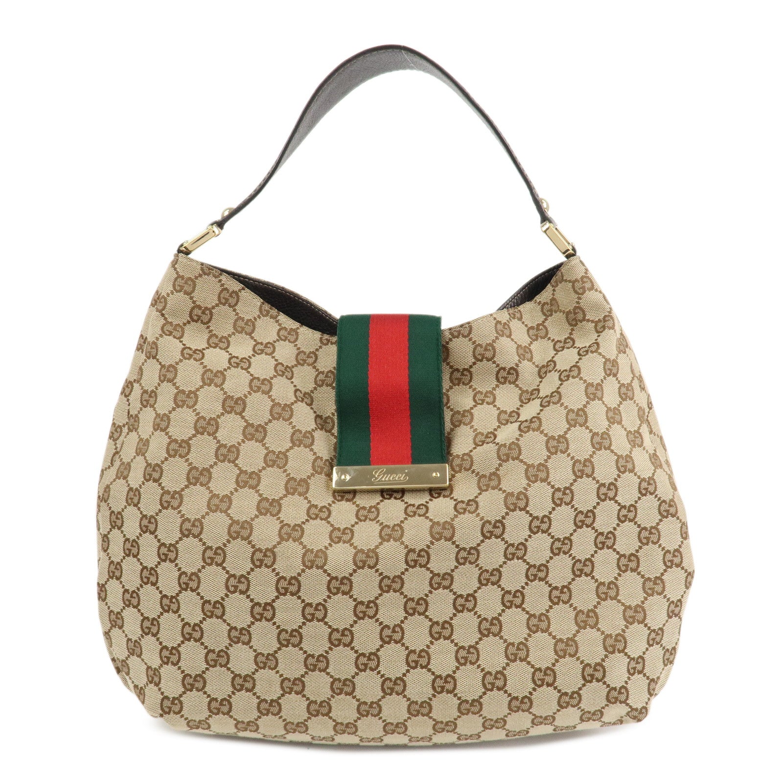 GUCCI GG Canvas Shoulder Bag Hand Bag Beige Brown 211933