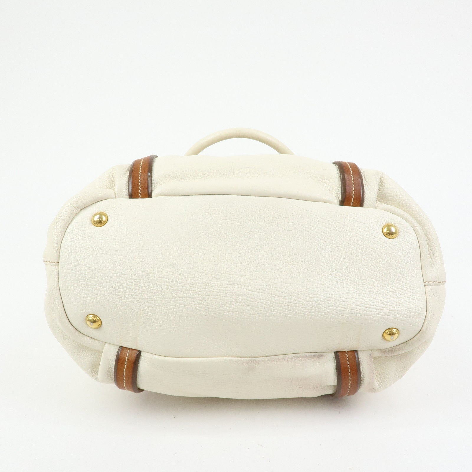 PRADA Leather 2Way Bag Hand Bag Shoulder Bag Ivory Brown BN1773