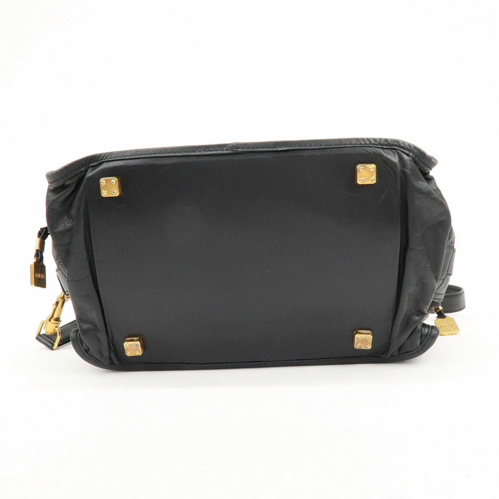LOEWE Logo Anagram Calf Leather 2Way Hand Shoulder Bag Black