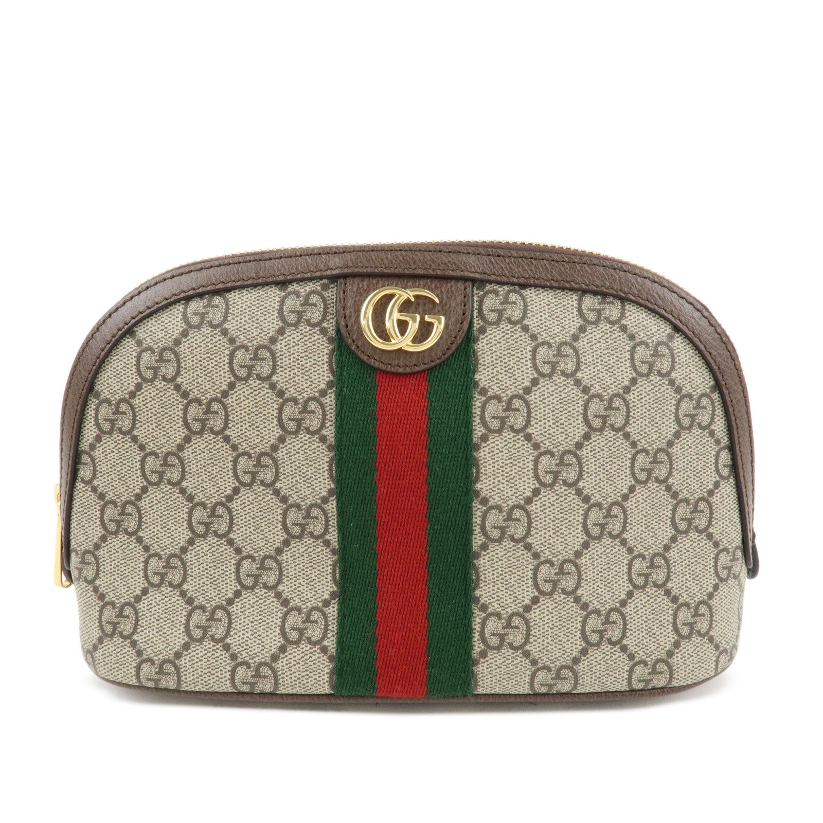 GUCCI Sherry GG Supreme Leather Large Cosmetic Pouch Beige Brown 625551 Used