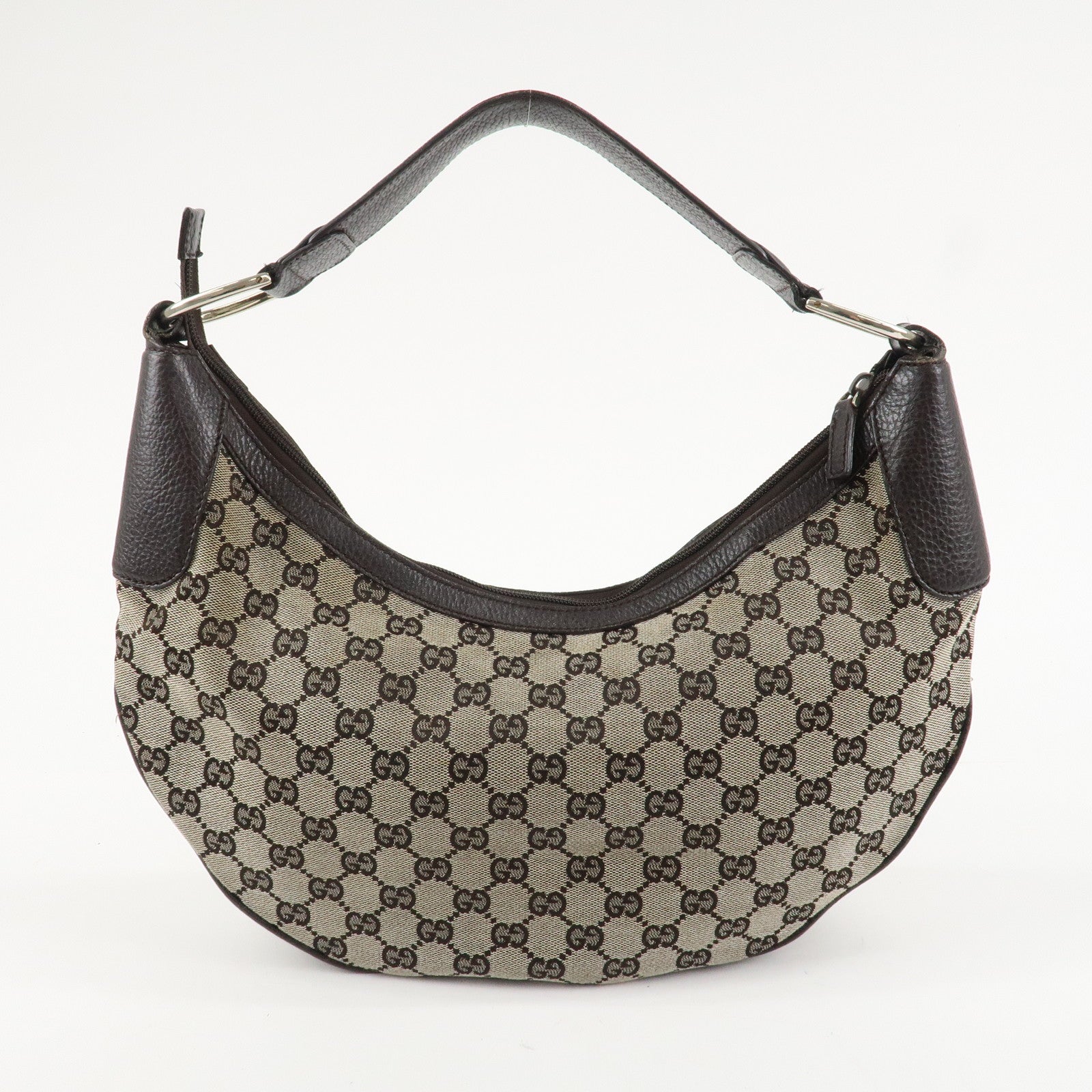 GUCCI GG Canvas Leather Shoulder Bag Hand Bag Brown 257297 Used