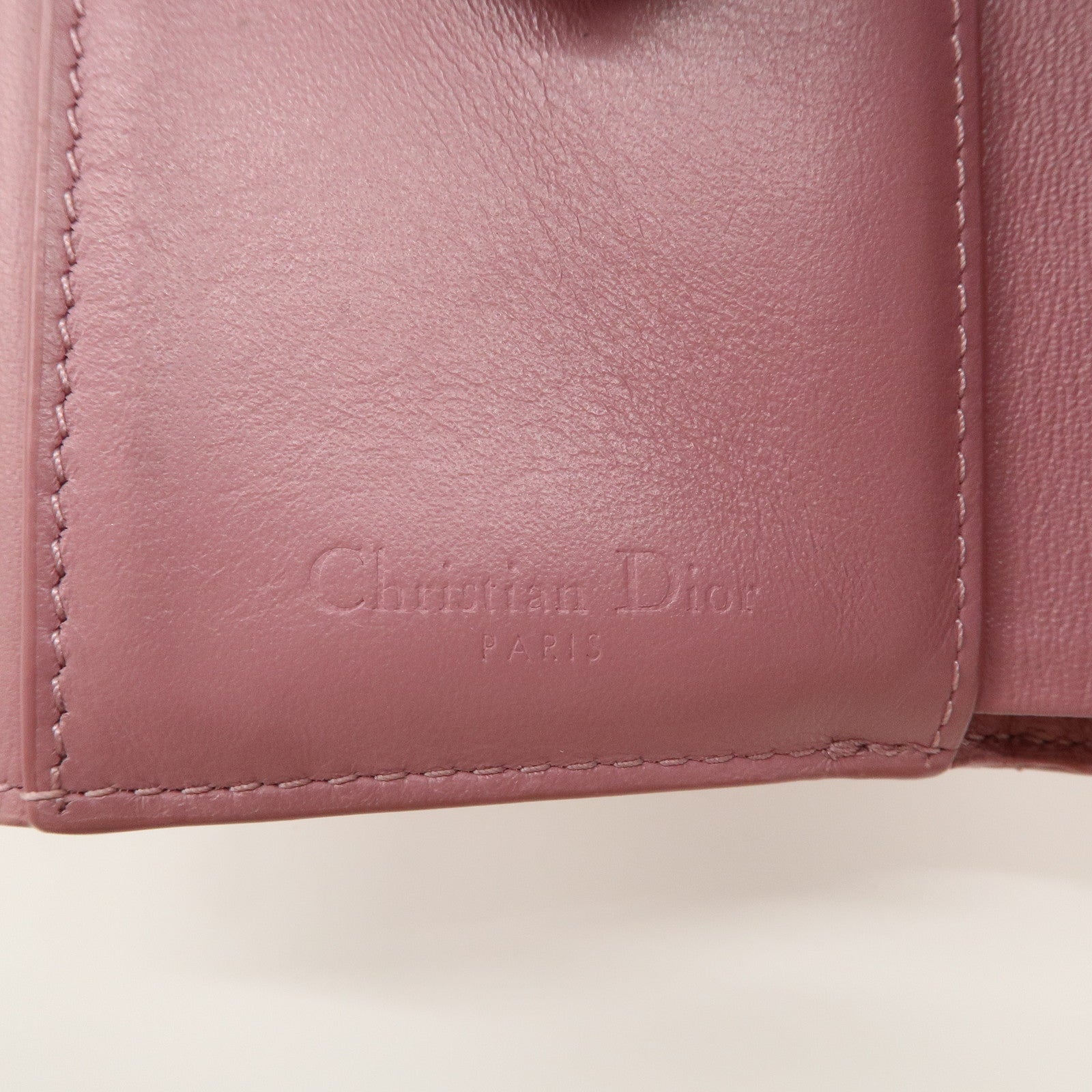 Christian Dior Lady Dior Cannage Patent Leather Tri-fold Wallet Pink Used