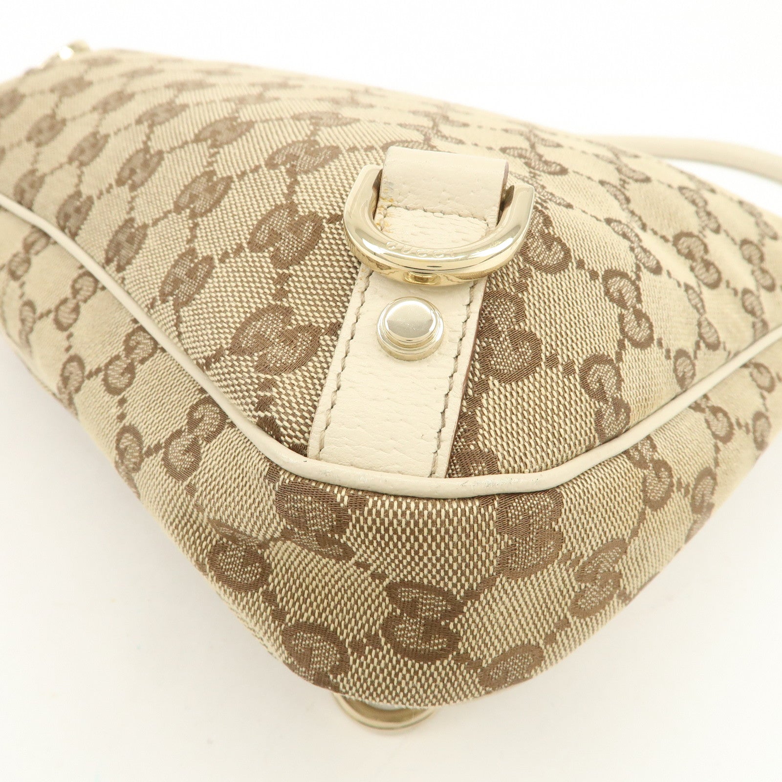 GUCCI Abbey GG Canvas Leather Shoulder Bag Beige Ivory 130738