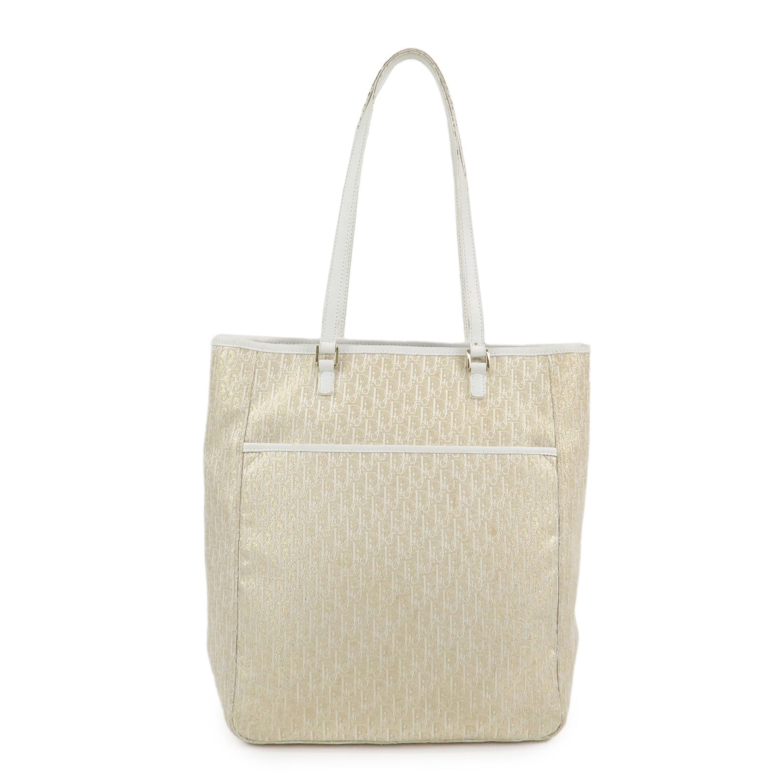 Christian Dior Trotter Canvas Leather Tote Bag Gold White 05RU0034