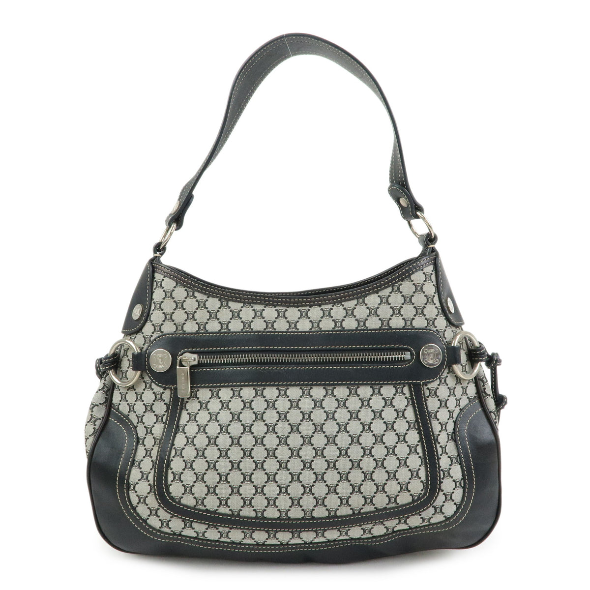CELINE Macadam Canvas Leather Shoulder Bag Hand Bag Black