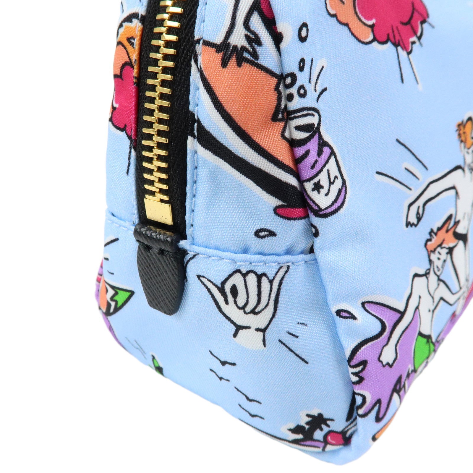 PRADA Triangle Logo Nylon Cosmetic Pouch Light Blue 1NS693