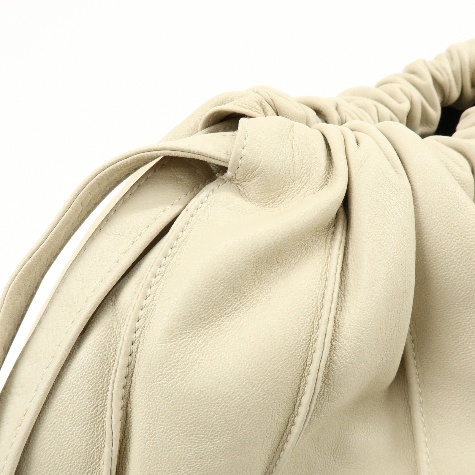 LOEWE Leather Drawstring Shoulder Bag Hand Bag Ivory