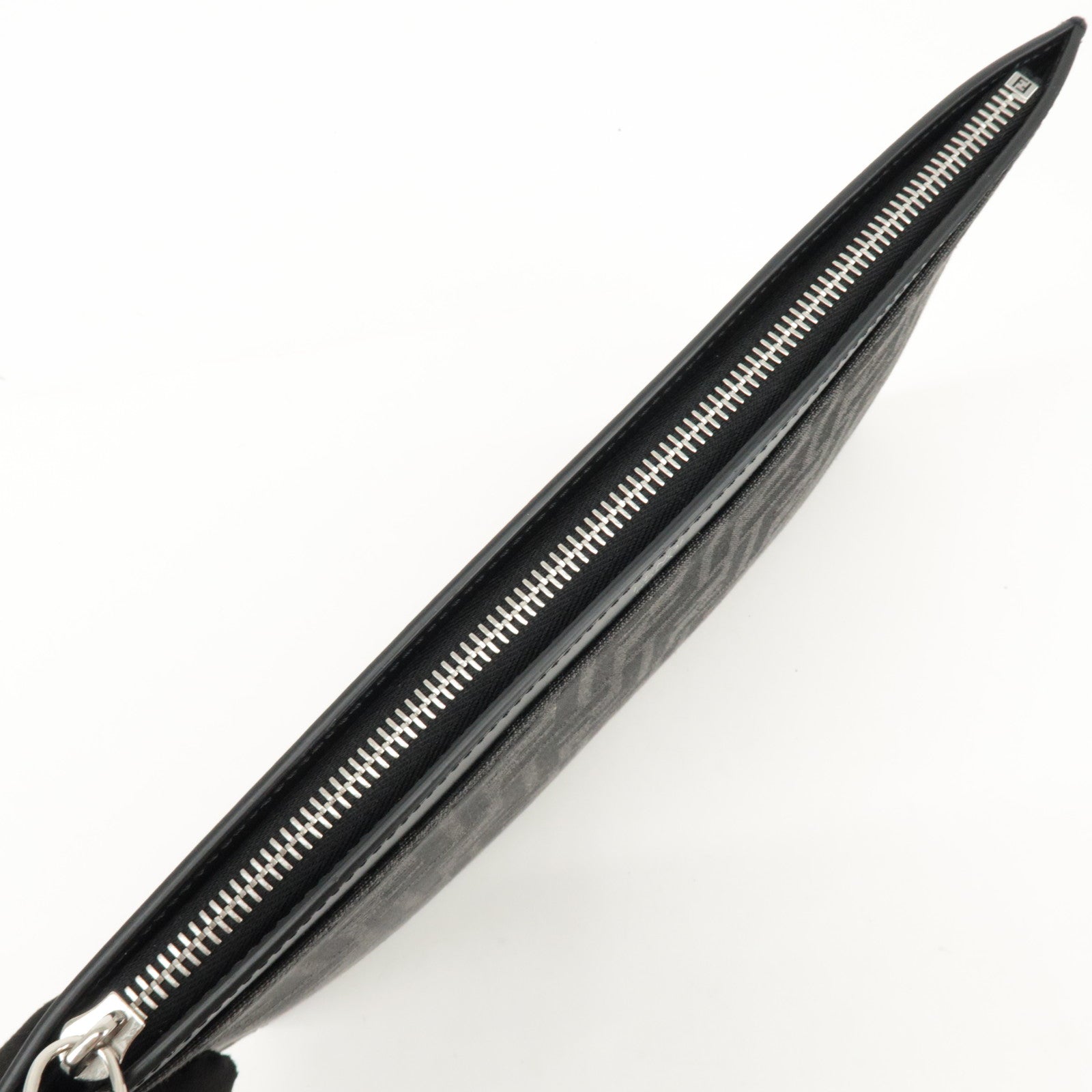 FENDI Zucca Leather Canvas Slim Clutch Medium Black Gray 7N0134 Used