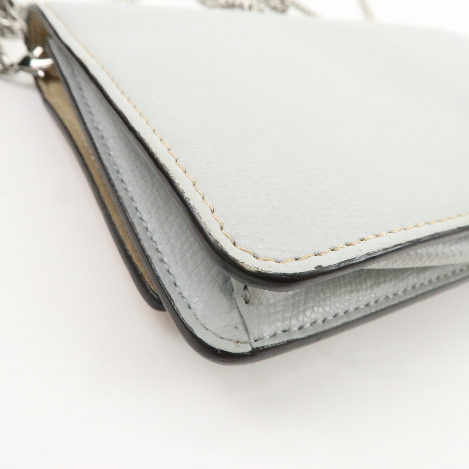 FENDI Logo Leather Monster Shoulder Bag Crossbody Bag Gray 8M0346