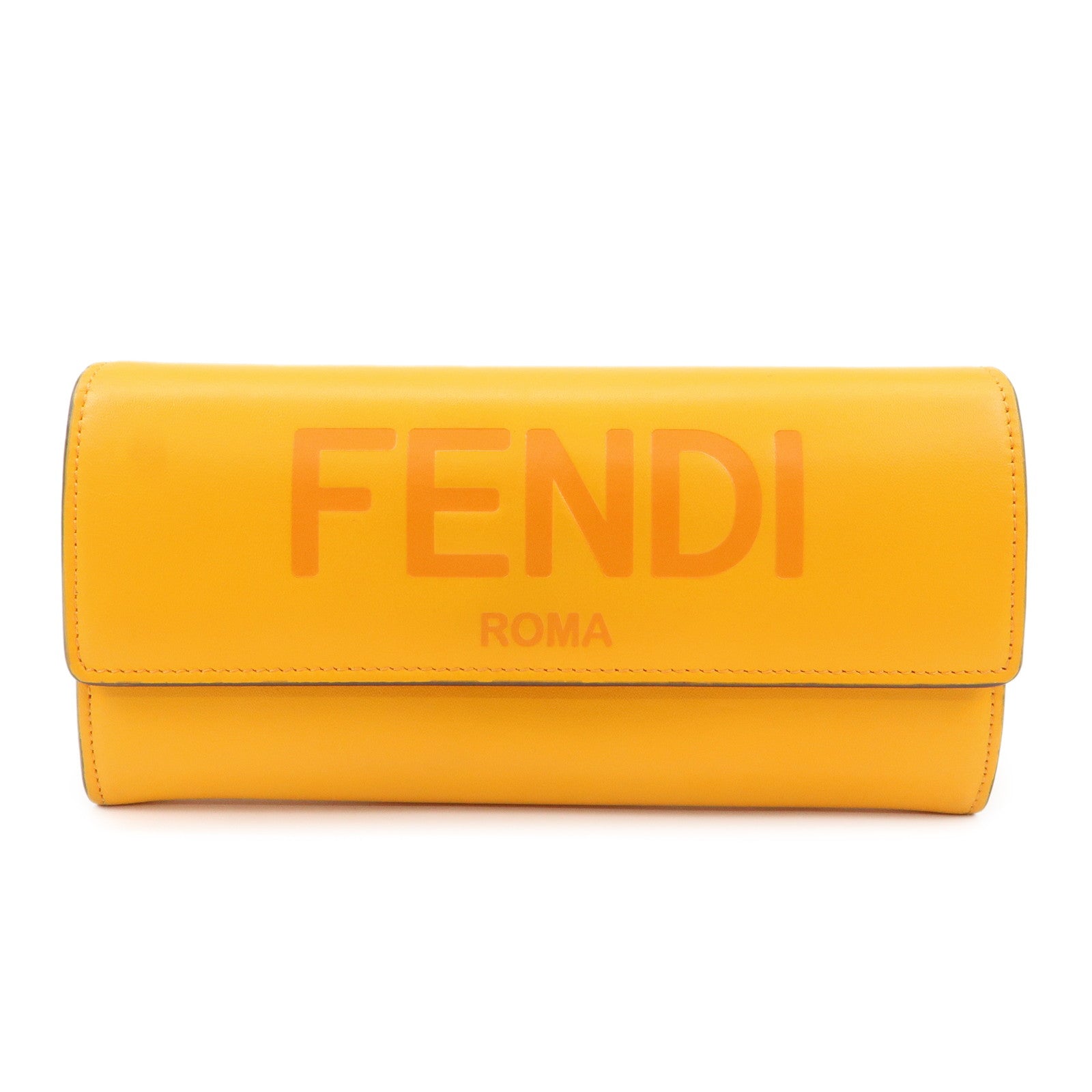 FENDI Logo Leather Long Wallet Orange Gold HDW 8M0251
