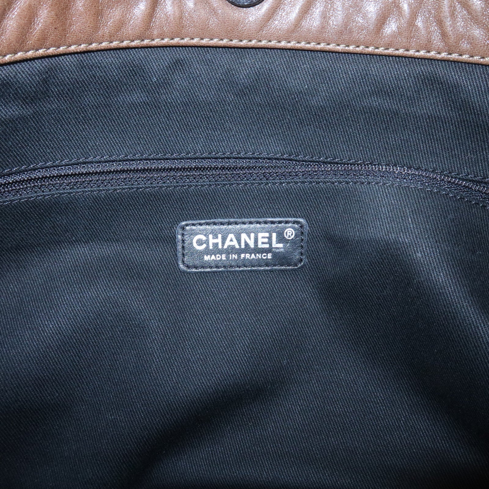 CHANEL Matelasse Lamb Skin Tote Bag Hand Bag Khaki